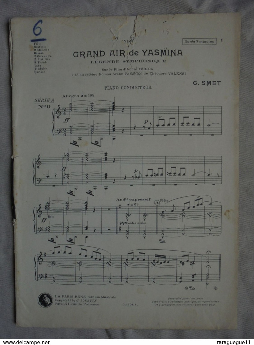 Ancien - Partition Grand Air De Yasmina G. Smet 4 Instruments Années 1900 - S-U