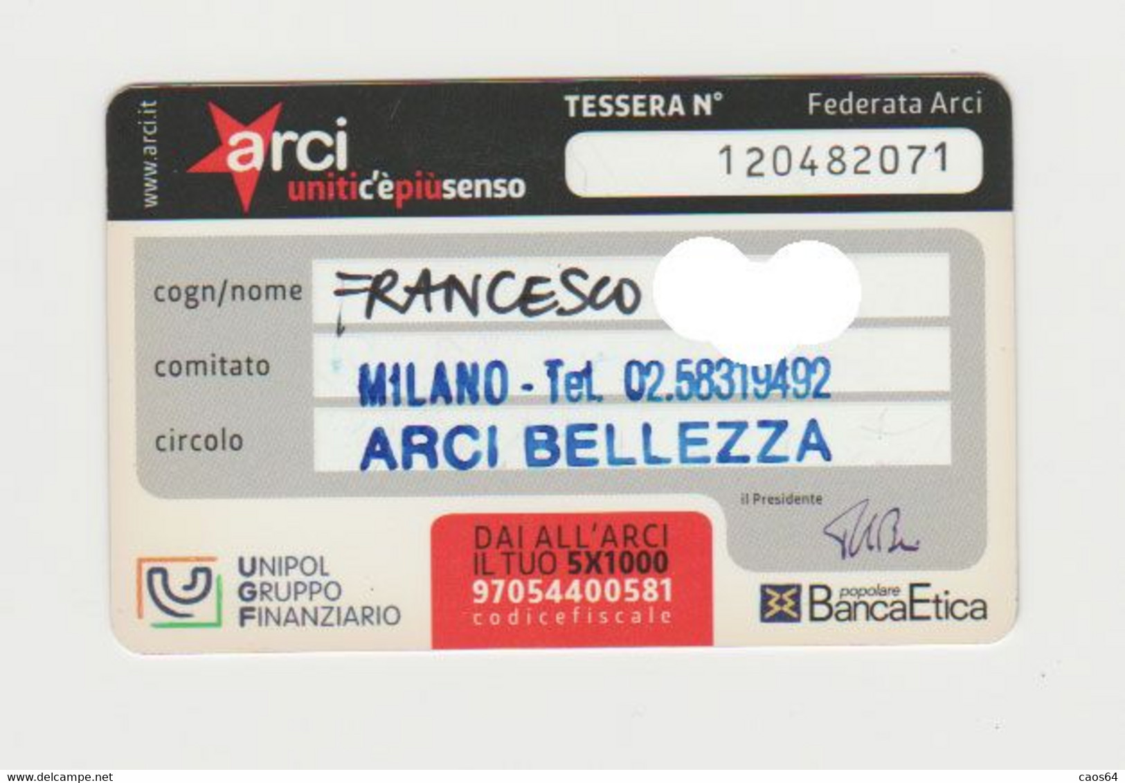 Tessera Arci 2012 - Cartes De Membre