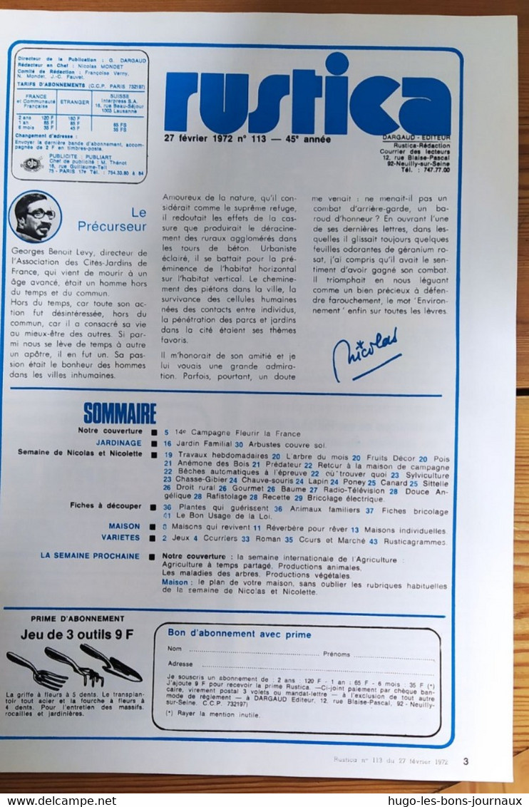 Rustica_N°113_27 Février 1972_fleurir La France 1972_maléfices Du 29 Février - Jardinage