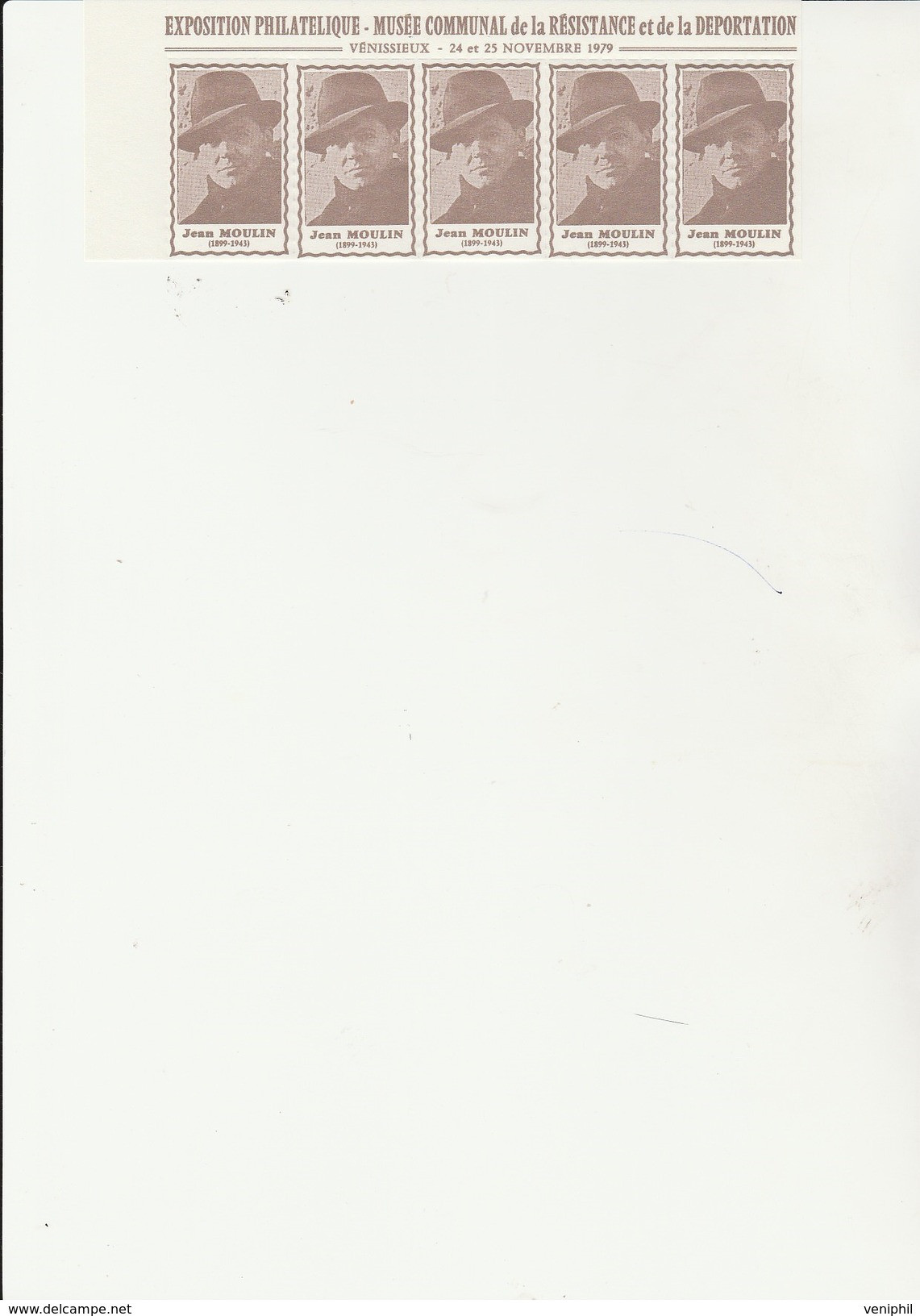 BANDE DE 5 VIGNETTES JEAN MOULIN - EXPO MUSEE COMMUNAL DE LA RESISTANCE - VENISSIEUX - 1979 - Briefmarkenmessen