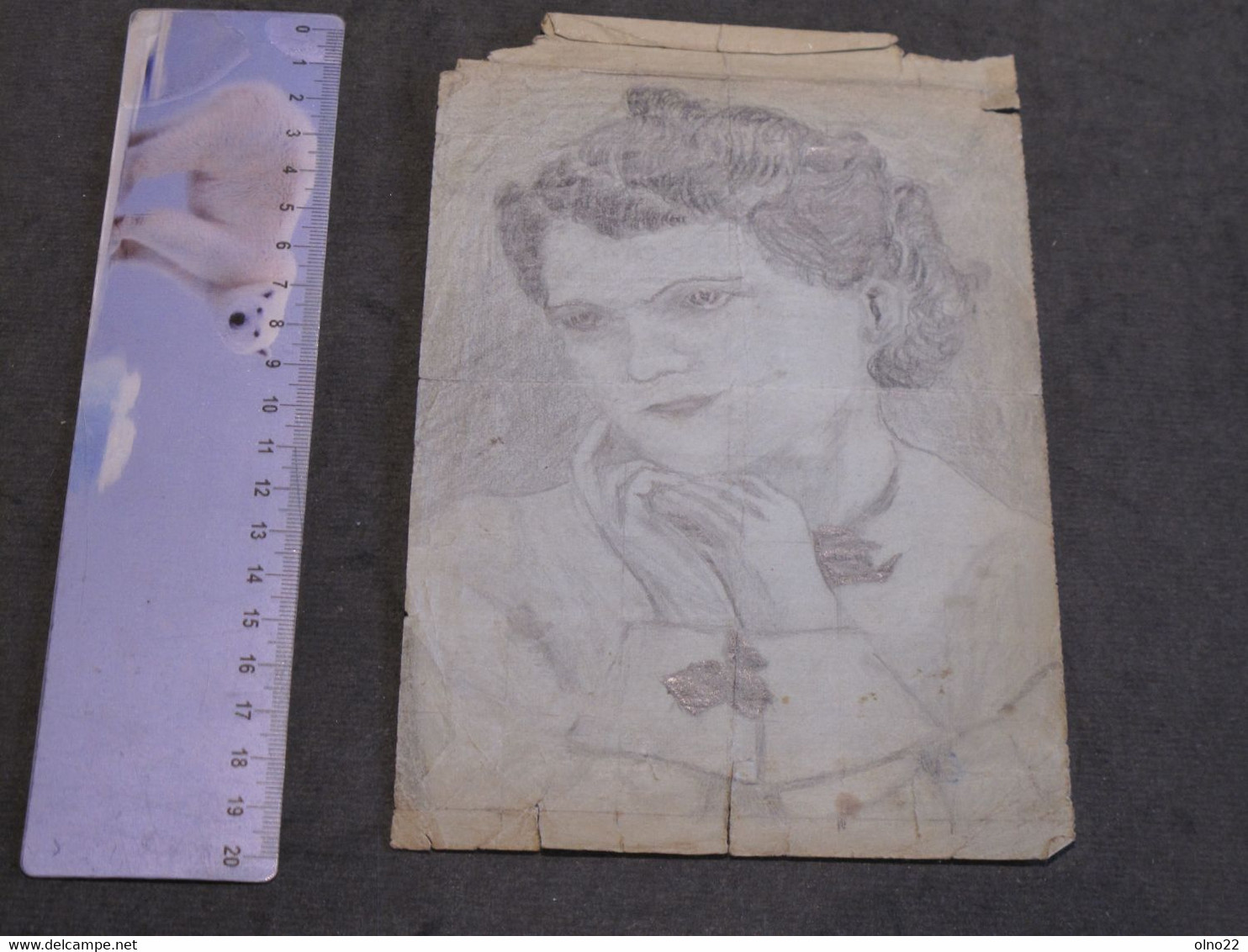 PORTRAIT FEMININ AU CRAYON SUR BOUT DE PAPIER - ANONYME - VOIR SCANS - Drawings