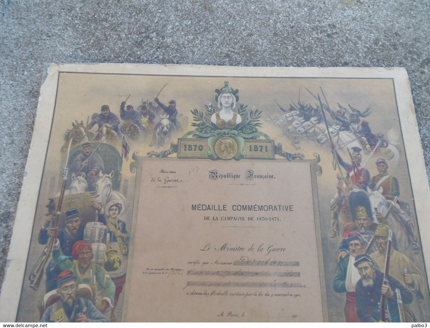 Diplome + Medaille Gros Module Commemorative De La Guerre De 1870 Garde Nationale Mobile De La Creuse - Ante 1871