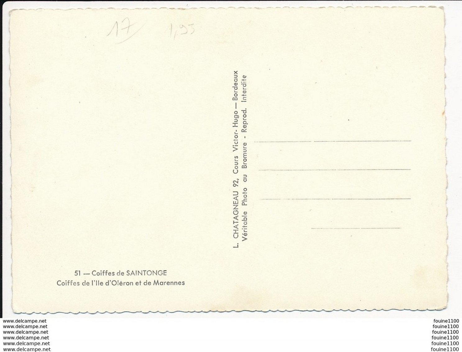 Carte ( Format 15 X 10 Cm ) Coiffes De Saintonge  Coiffe Ile D' Oléron Et De Marennes  ( Recto Verso ) - Ile D'Oléron