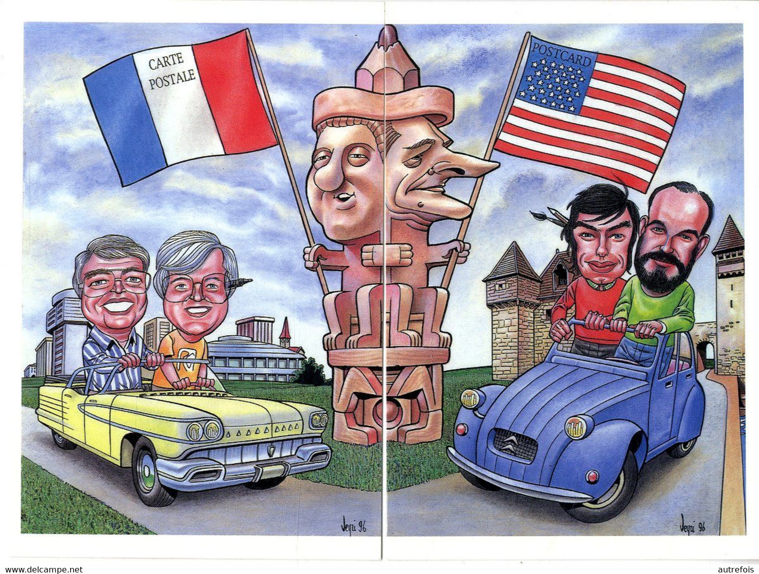 BERNARD  VEYRI BERNARD VEYRI  ET JEAN MICHEL RIVIERE RICK GEARY ET HAL OTAWAY -  PUZZLE 2 CARTES 1996  DEDICACE AU DOS - Veyri, Bernard