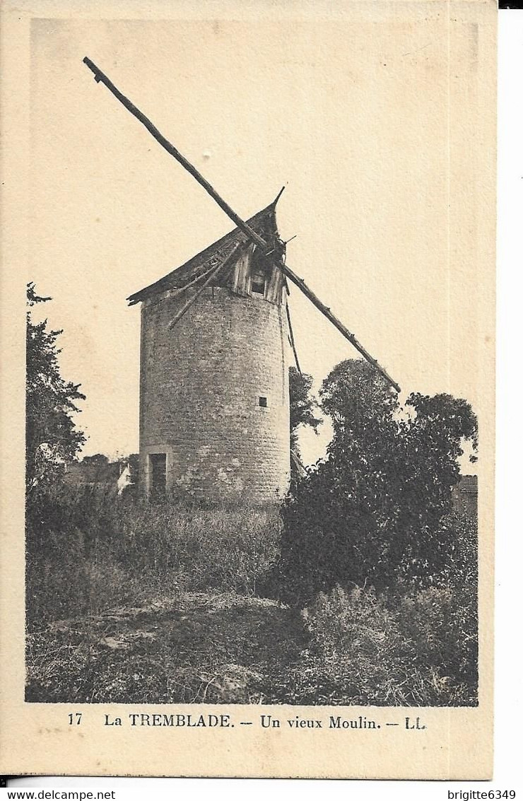 CPSM  LA TREMBLADE  17 :  Un Vieux Moulin  -  Voyagée - La Tremblade