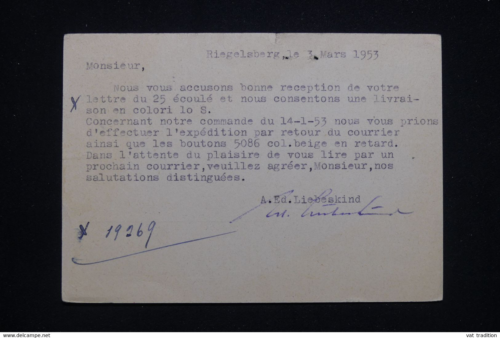 SARRE - Entier Postal De Riegelsberg Pour Nice En 1953 - L 96204 - Enteros Postales