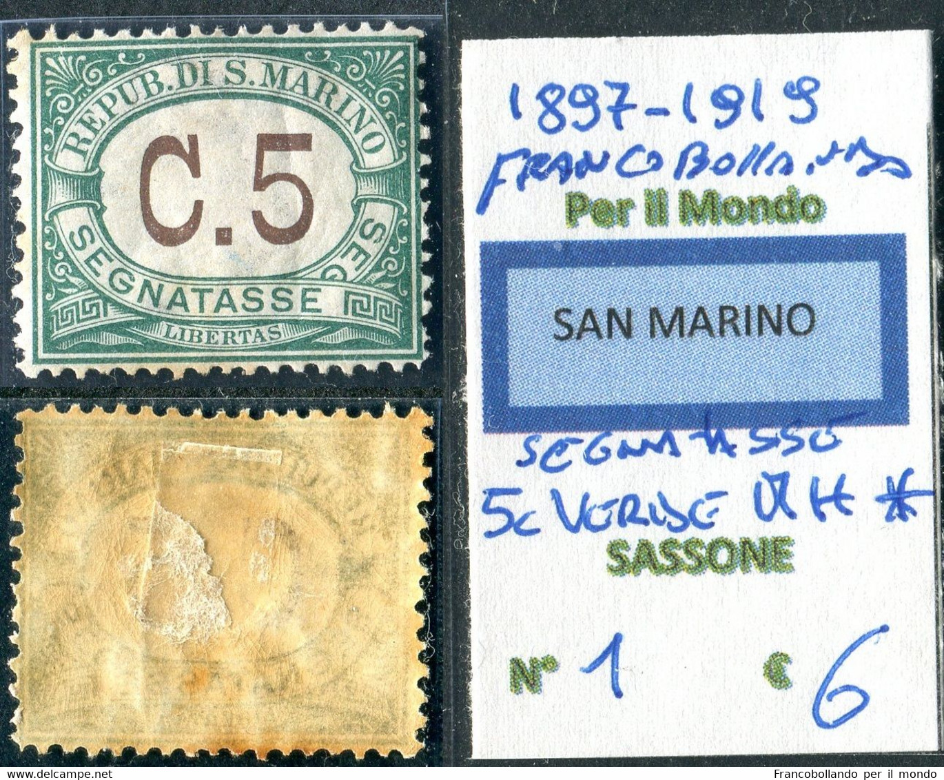 1897/19 SAN MARINO SEGNATASSE C 5  MH SASSONE 1 - Segnatasse
