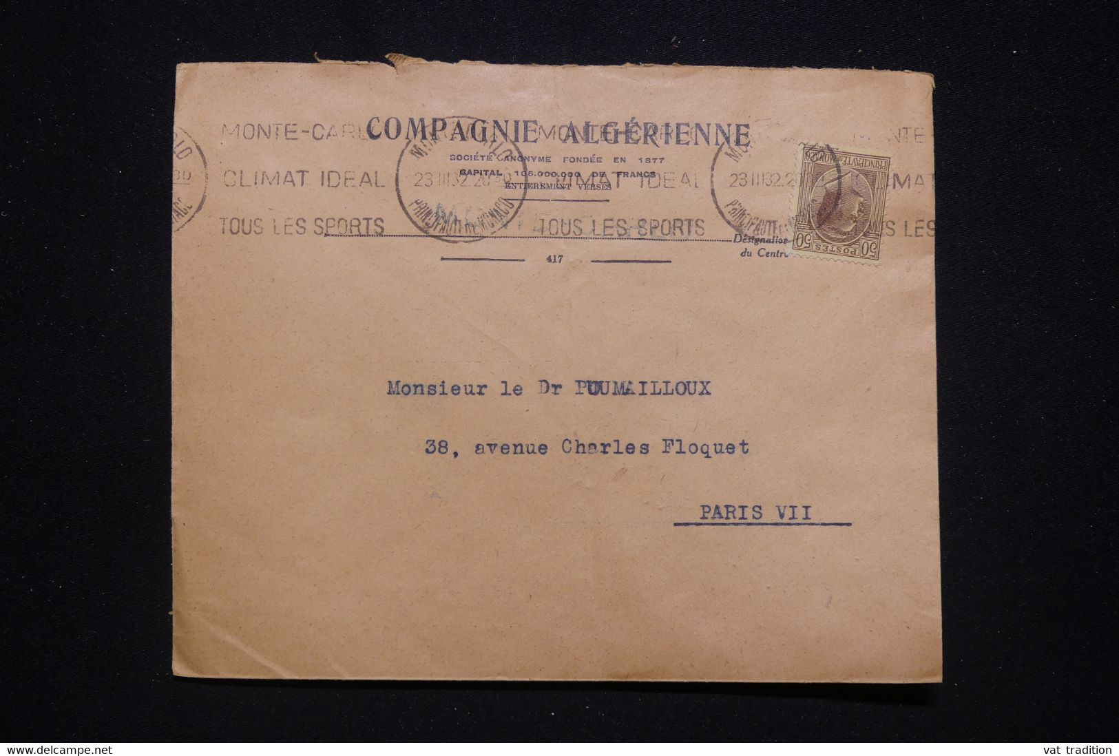 MONACO - Enveloppe Commerciale Pour Paris En 1932 - L 96208 - Covers & Documents
