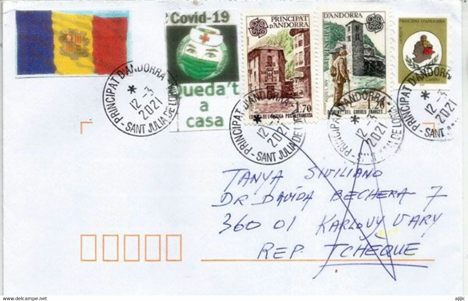 Lettre D'Andorre Adressée En Rep.Tchèque Pendant Confinement Covid-19 , Return To Sender, 2 Photos Recto-verso - Storia Postale