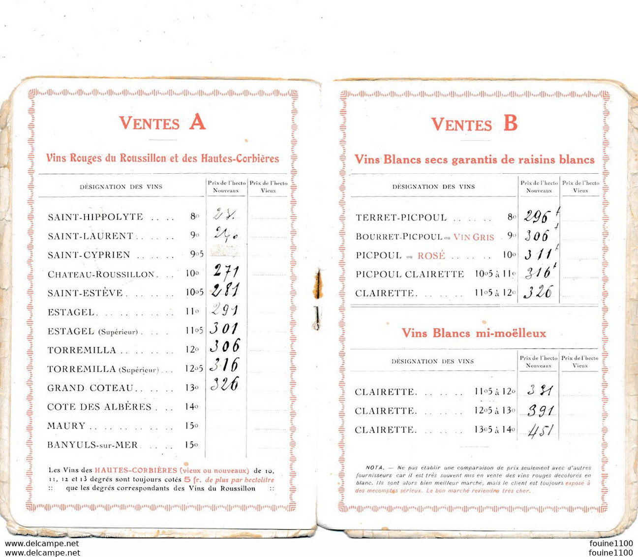 Livret Publicitaire + Tarif Des VINS ROBERT MARCEROU Avenue Maréchal Joffre à PERPIGNAN ( Entièrement Scanné ) - 1900 – 1949