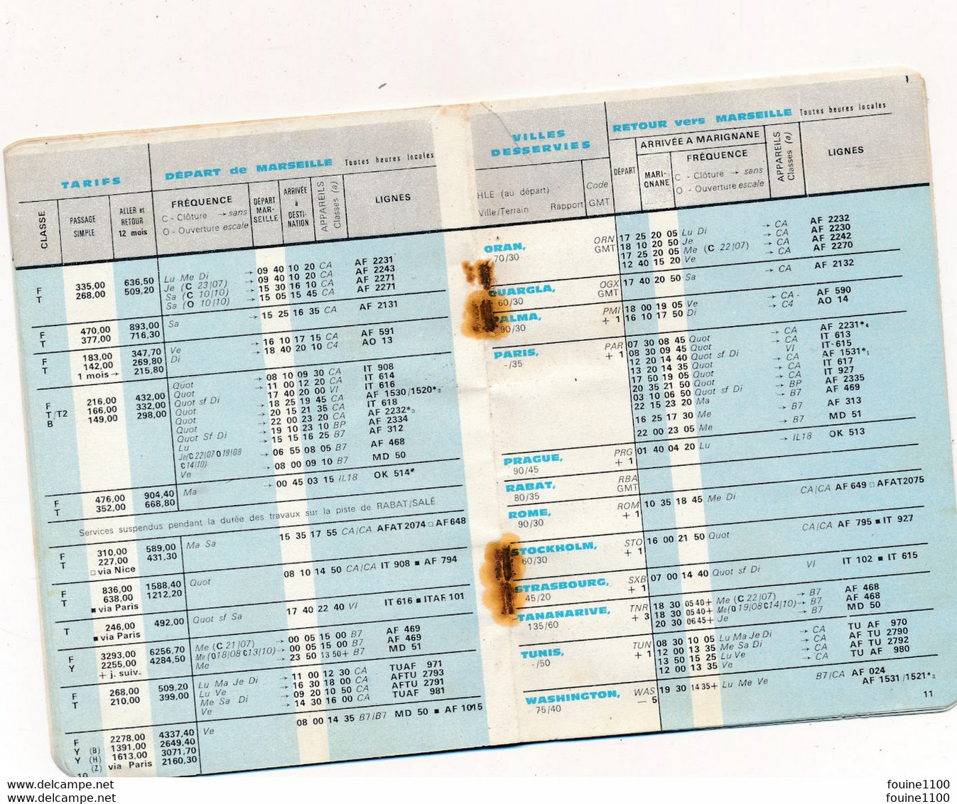 horaire de poche COMPAGNIE AERIENNE AIR FRANCE 1964  ( entièrement scanné ) mauvais état