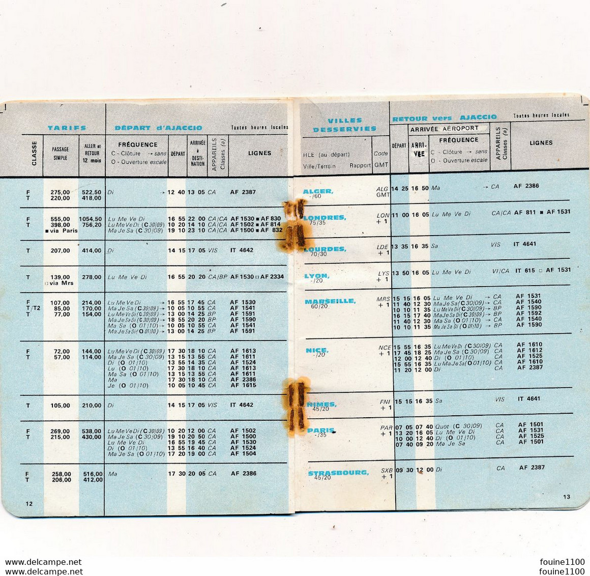 horaire de poche COMPAGNIE AERIENNE AIR FRANCE 1964  ( entièrement scanné ) mauvais état