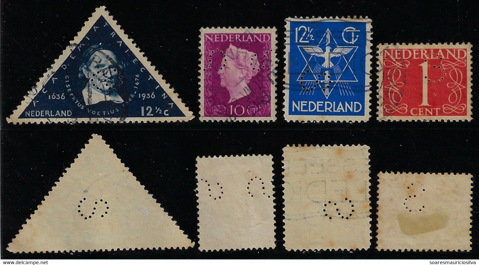 Netherlands 1913 / 1954 4 Stamp With Perfin S By Haagsche Kiosk ( Segboer ) From Gravenhage Lochung Perfore - Gebraucht