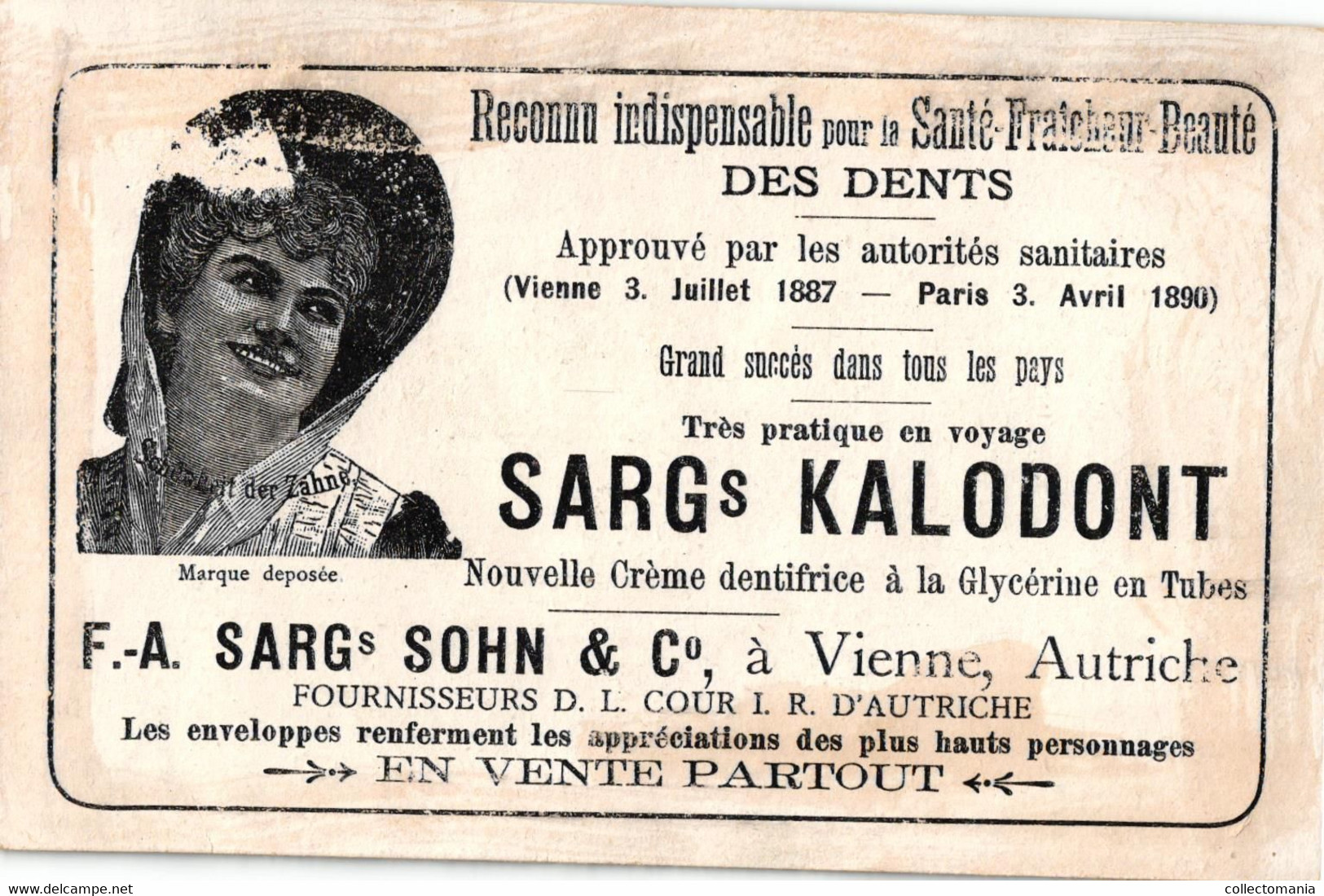 c1890 chromolithos 4  Sarg's Kalodont CREME dentifrice Toothpaste Tandpasta schönheit der Zahne  Vienne Autriche