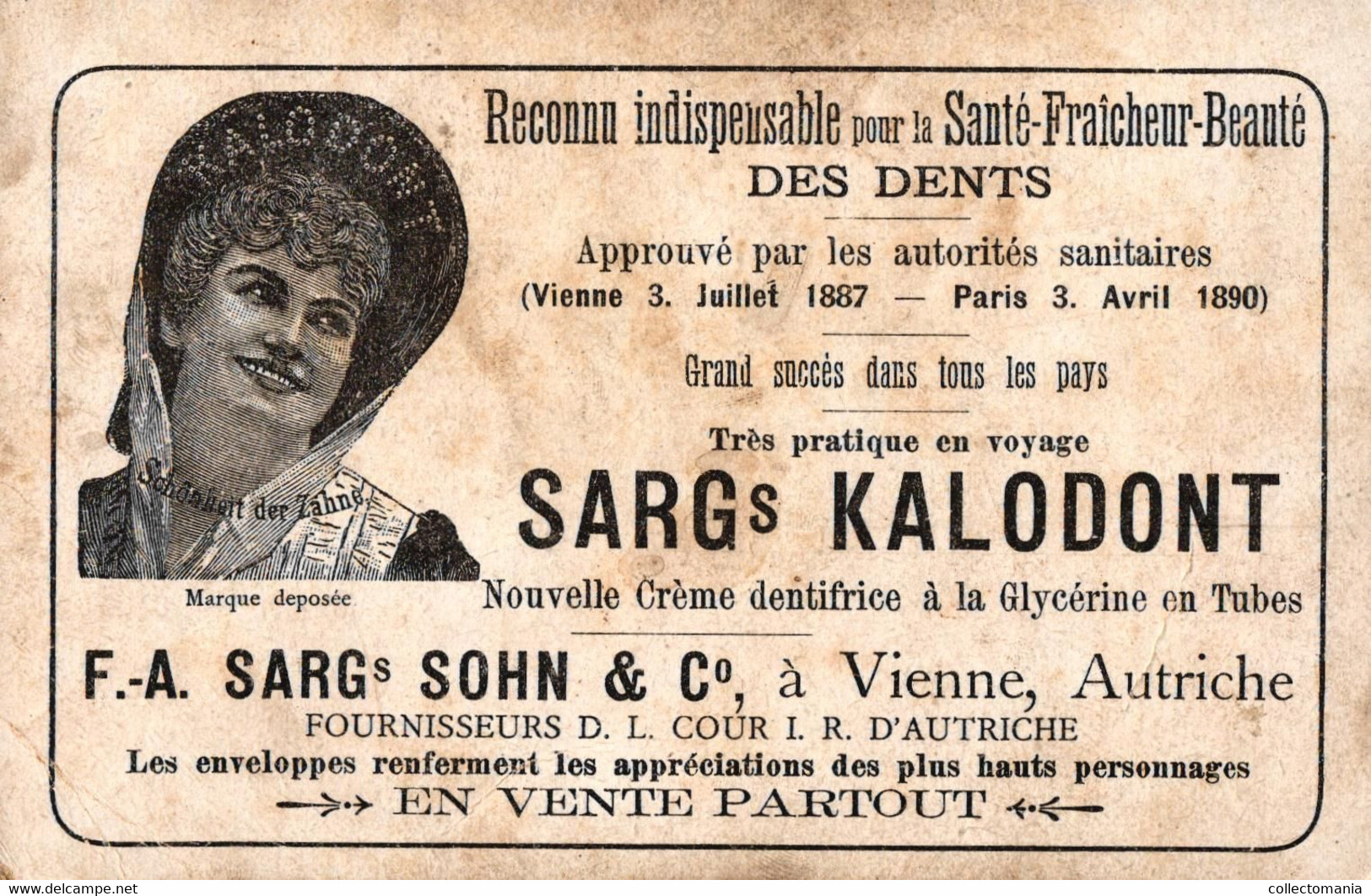 c1890 chromolithos 4  Sarg's Kalodont CREME dentifrice Toothpaste Tandpasta schönheit der Zahne  Vienne Autriche