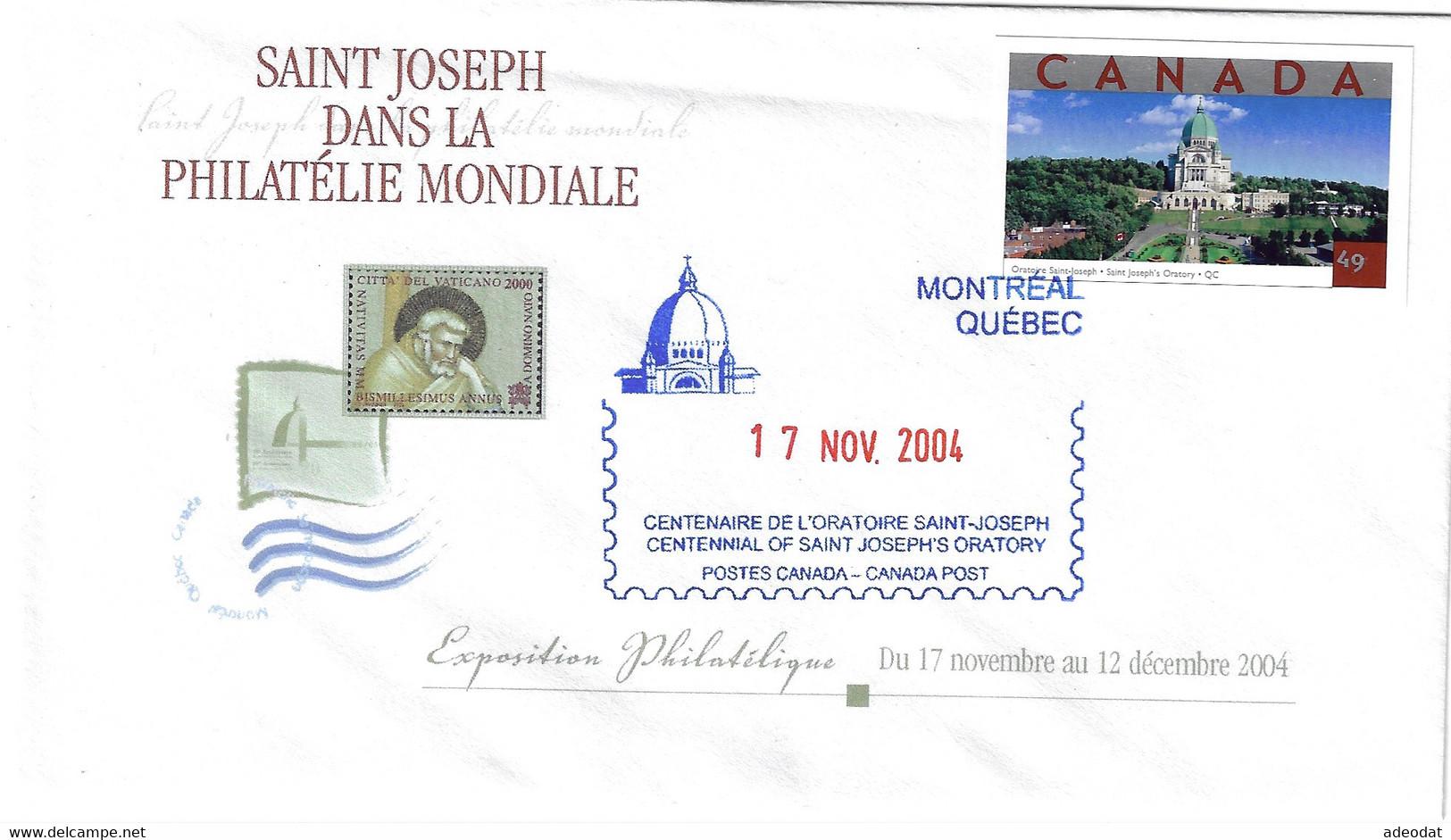 CANADA 2004 SOUVENIR COVER ST.JOSEPH ORATORY CENTENNIAL - Gedenkausgaben