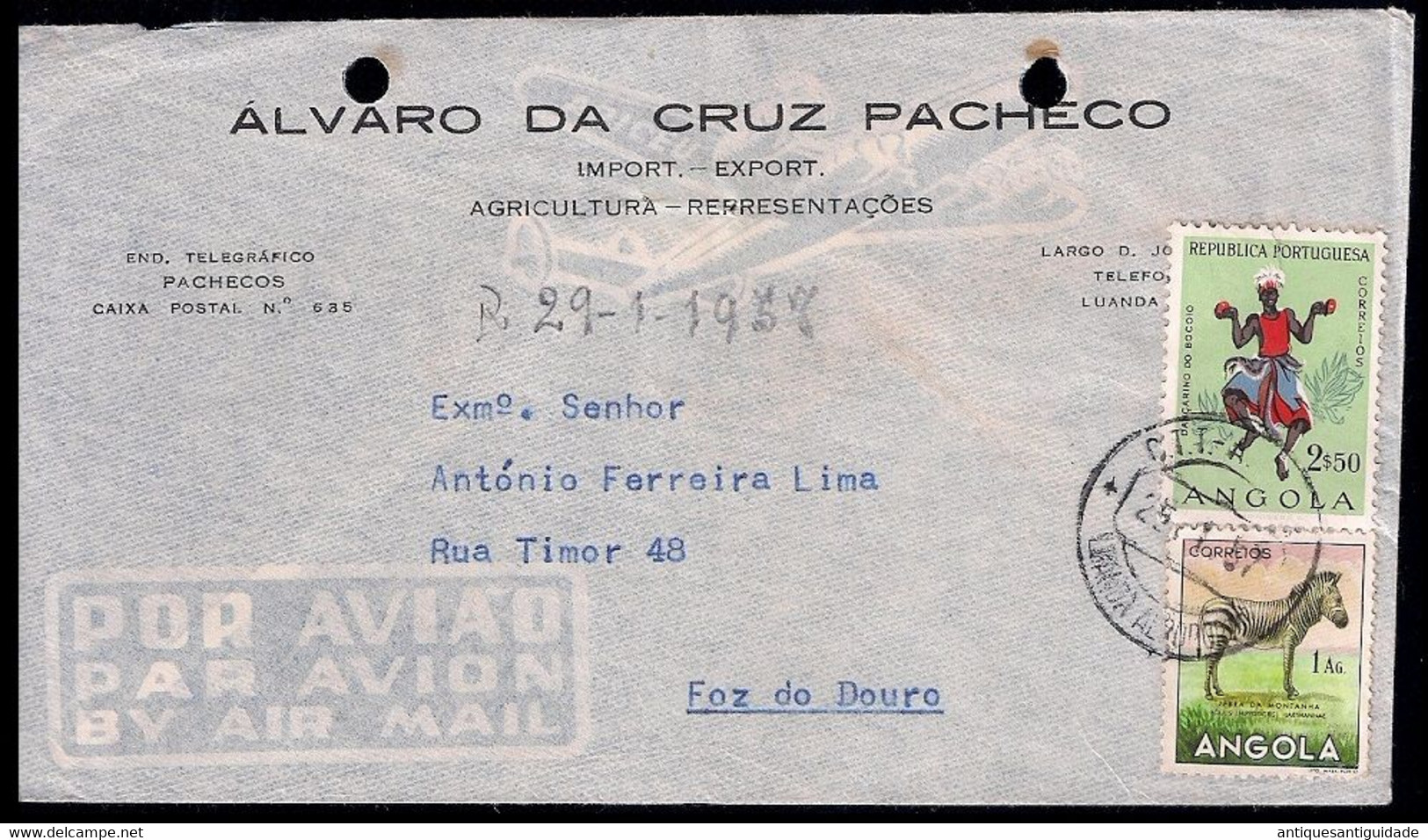 1957 - Airmail - Luanda Angola To Foz Do Douro Portugal. - Briefe U. Dokumente