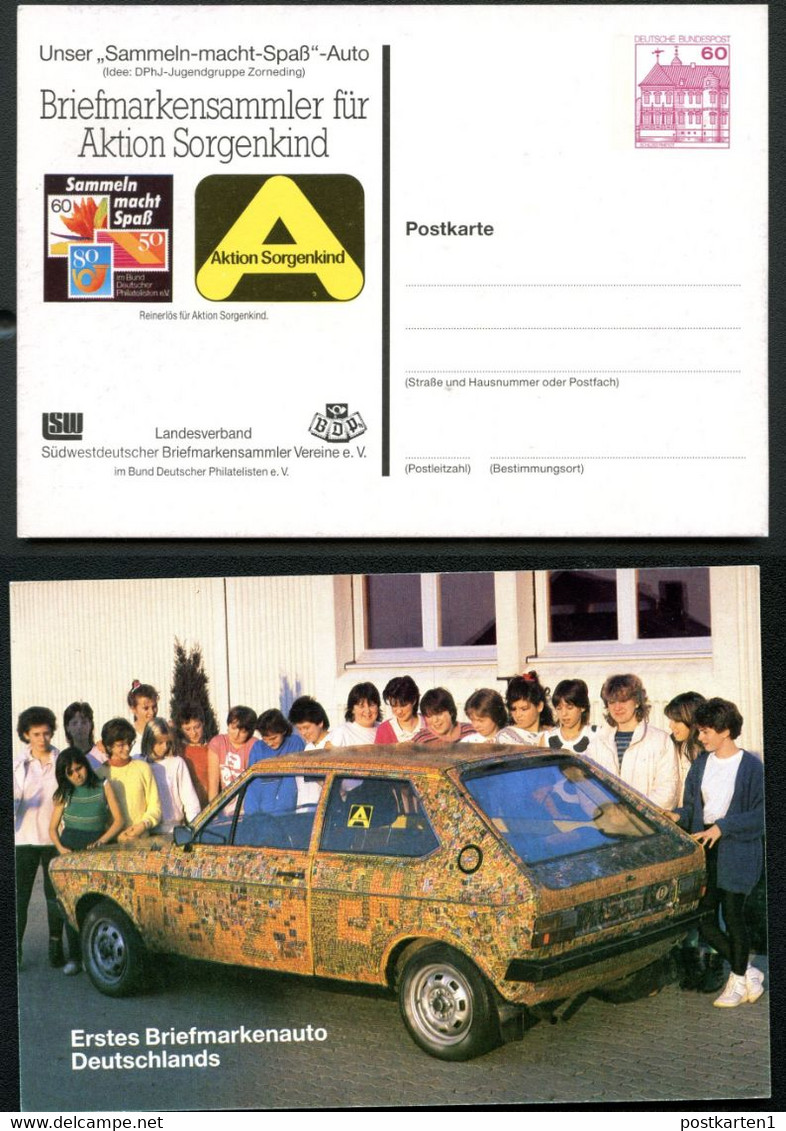 Bund PP106 B1/012-1 Aktion Sorgenkind ERSTES BRIEFMARKENAUTO Sindelfingen 1987 - Privé Postkaarten - Ongebruikt