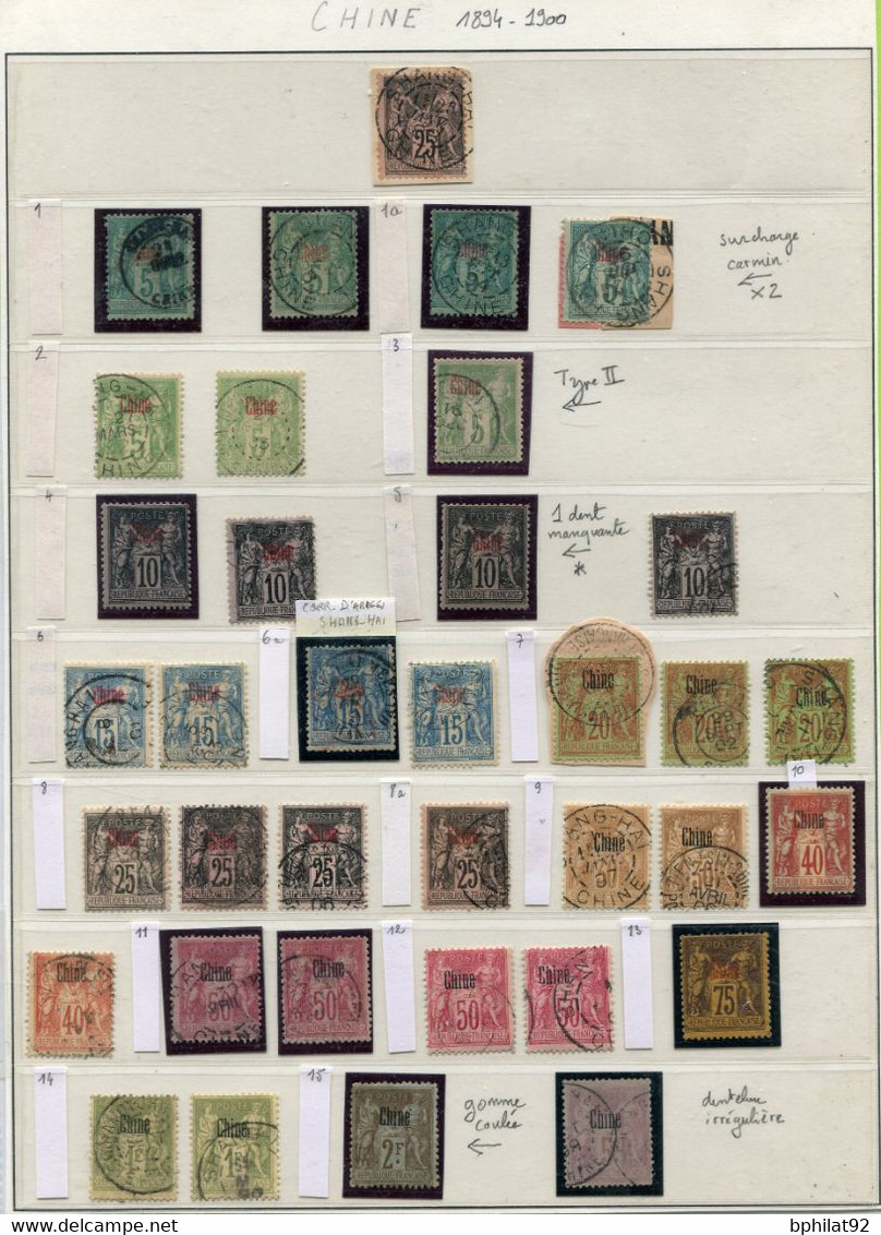 !!! BEL ENSEMBLE DE TYPES SAGE DE CHINE FRANCAISE, NOMBREUSES OBLITERATIONS, FORTE COTE - Used Stamps