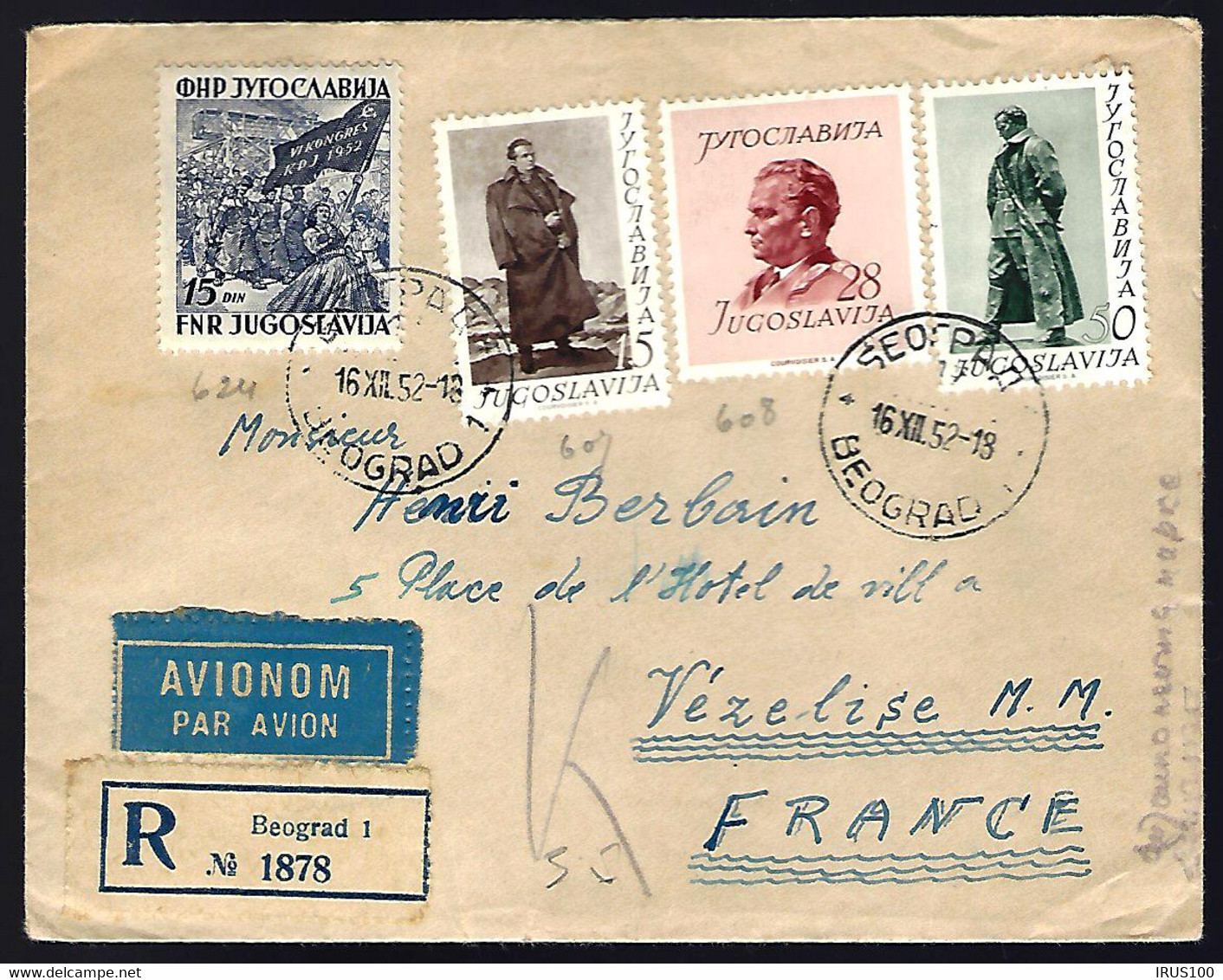 RECOMMANDÉ DE BEOGRAD - 1952 - POUR VÉZELISE - - Covers & Documents