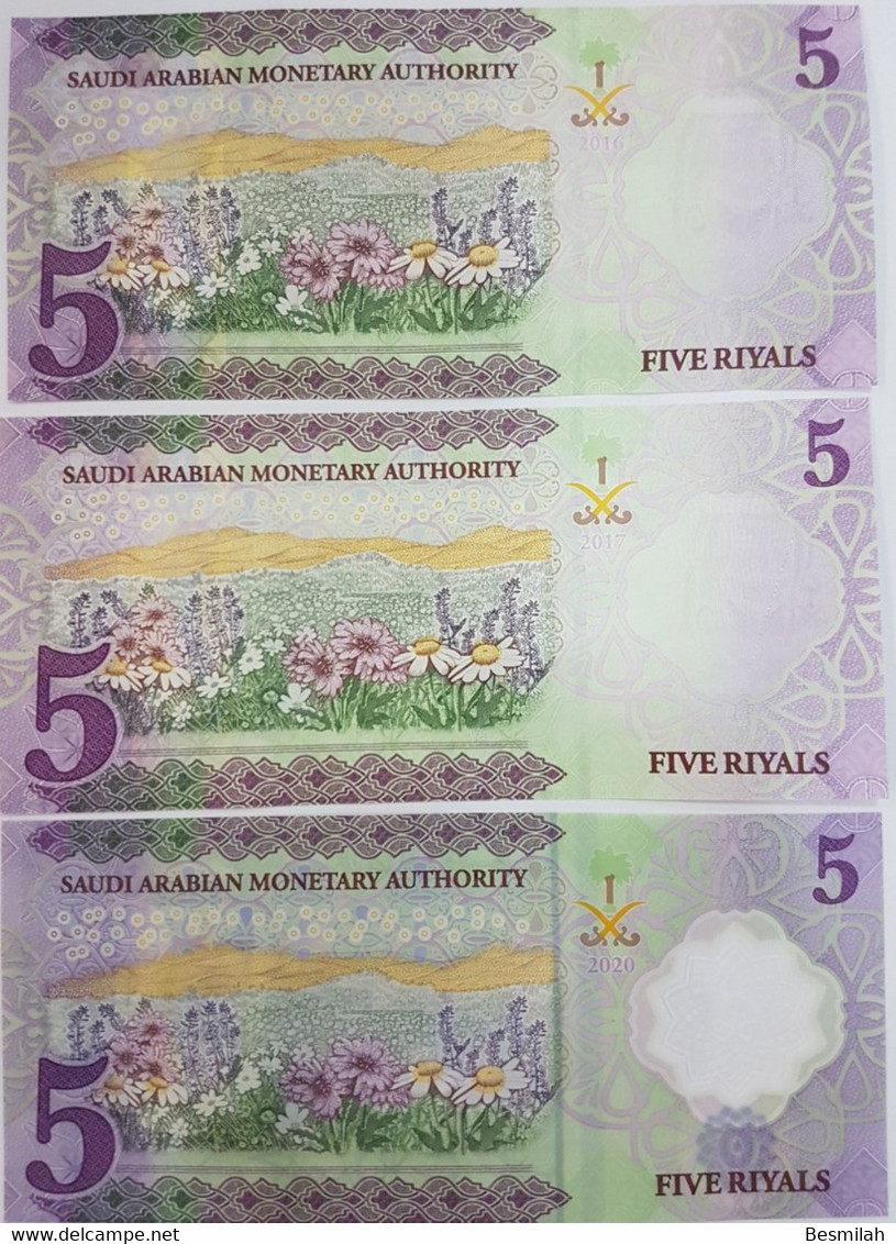 Saudi Arabia 5 Riyals 2016,2017,2020 P-38 A,b,c 5 Pieces Of Each Date UNC - Saoedi-Arabië