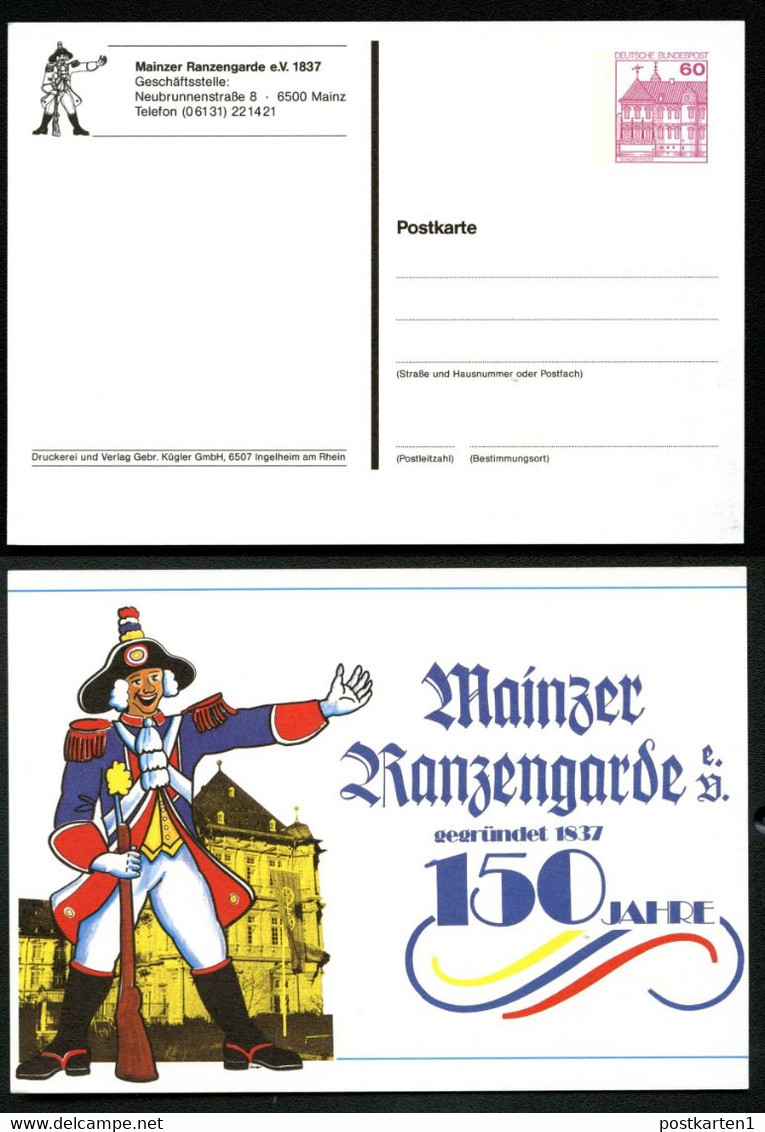 Bund PP106 B2/040 KARNEVAL RANZENGARDE Mainz 1987 - Private Postcards - Mint