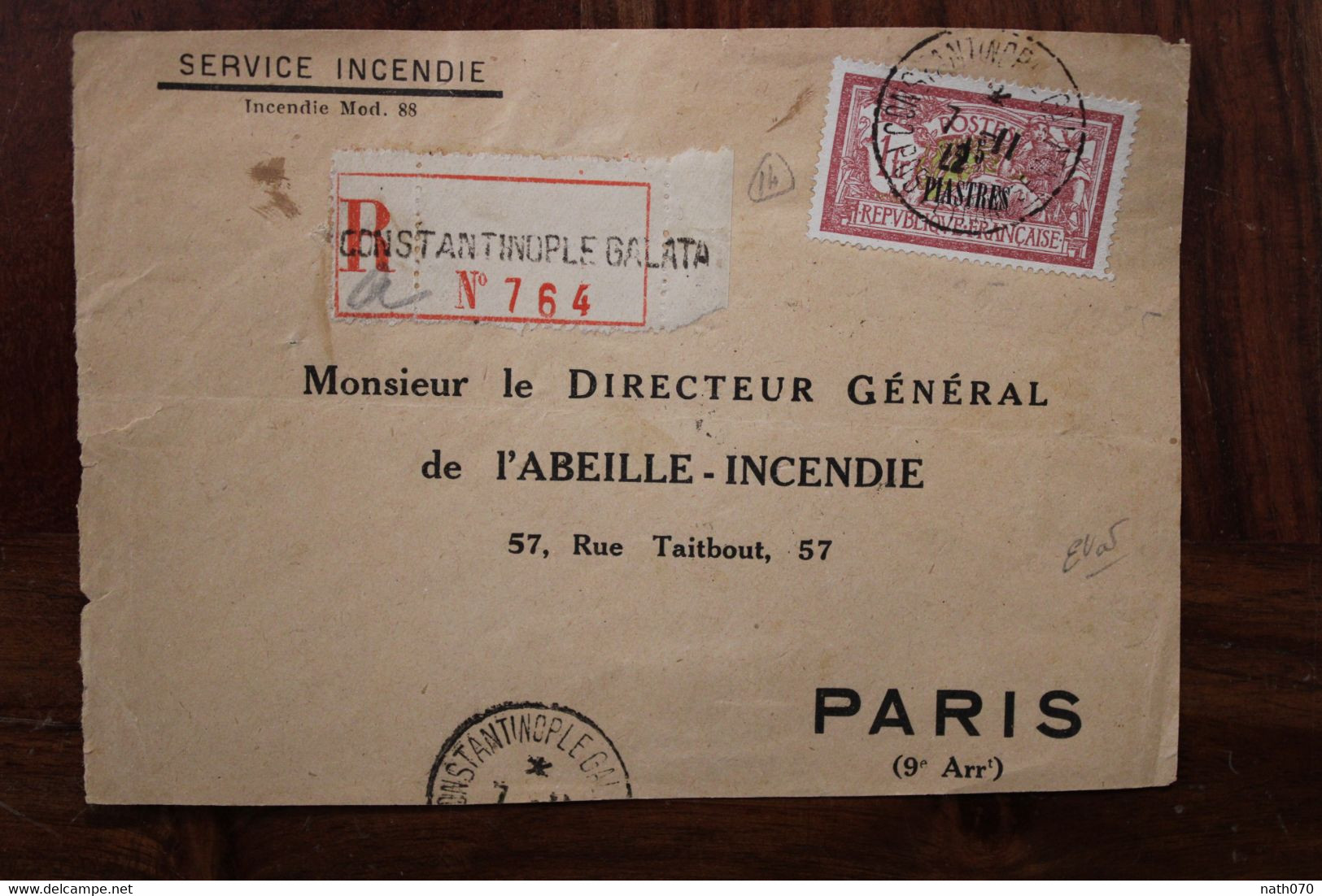 Levant 1922 Turquie Surcharge 5 Piastres Türkei Cover Front D'enveloppe Service D'Incendie Pompiers Turkey Türkiye - Brieven En Documenten