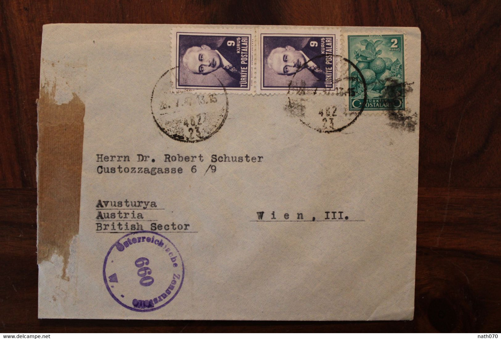 Turquie 1947 Censure Türkei Cover Enveloppe Turkey Türkiye Osterreich Autriche Censorship - Cartas & Documentos