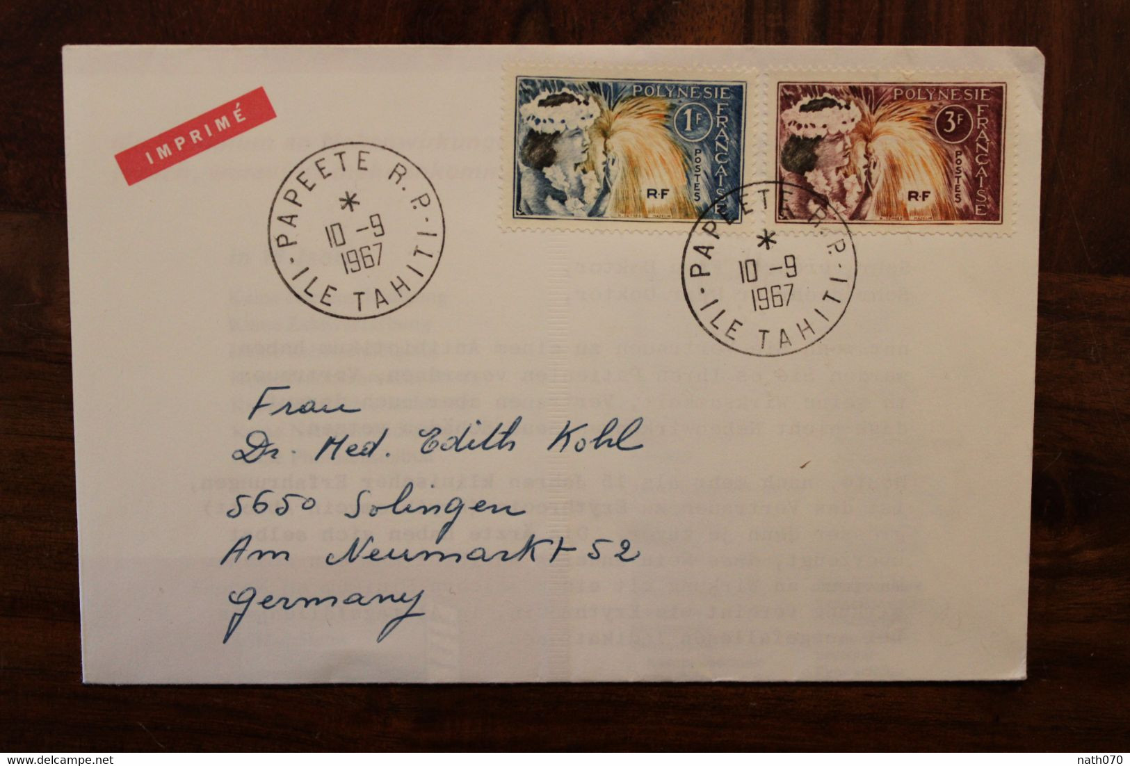 Polynésie Française 1967 Tahiti Papeete France Cover  Air Mail Par Avion Allemagne Germany Solingen Imprimé - Lettres & Documents