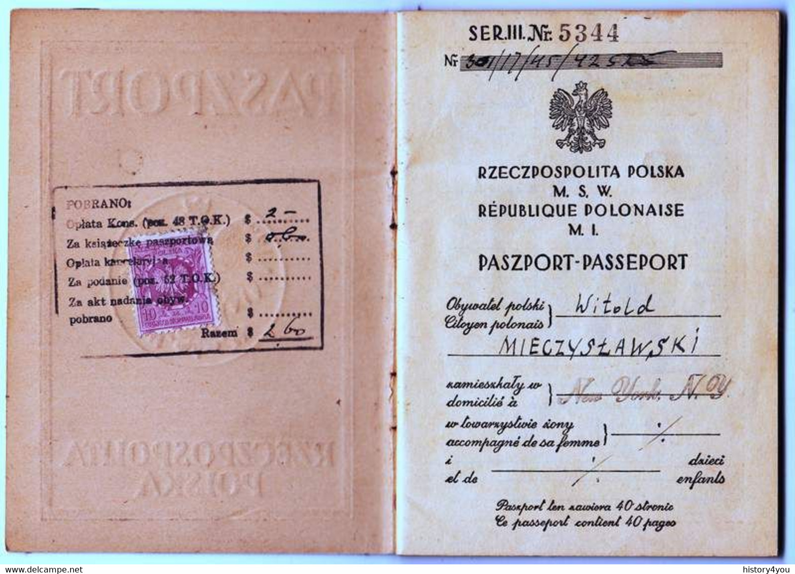 POLAND 1945 Passport Reisepass Passeport Issued In New York, Top Condition - Documentos Históricos