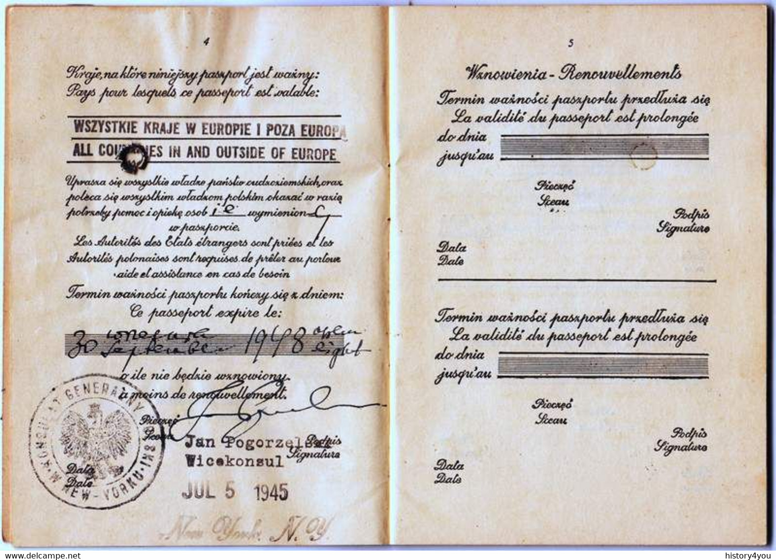 POLAND 1945 Passport Reisepass Passeport Issued In New York, Top Condition - Documentos Históricos