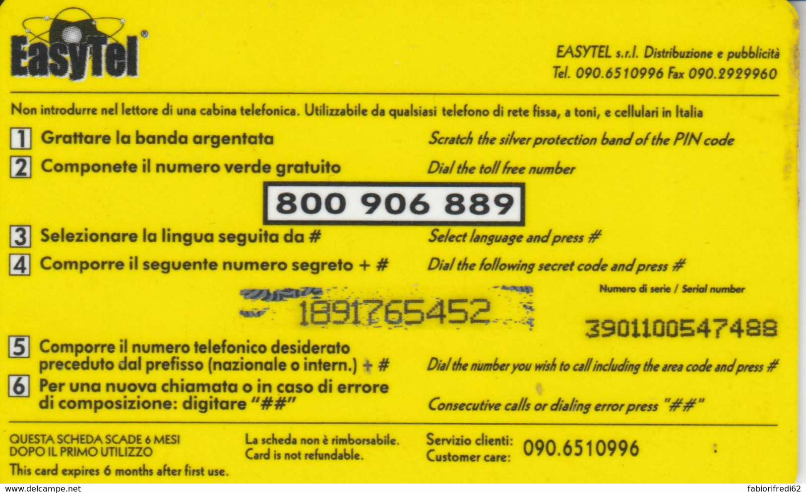 PREPAID PHONE CARD EASYTEL (CK1693 - [2] Sim Cards, Prepaid & Refills