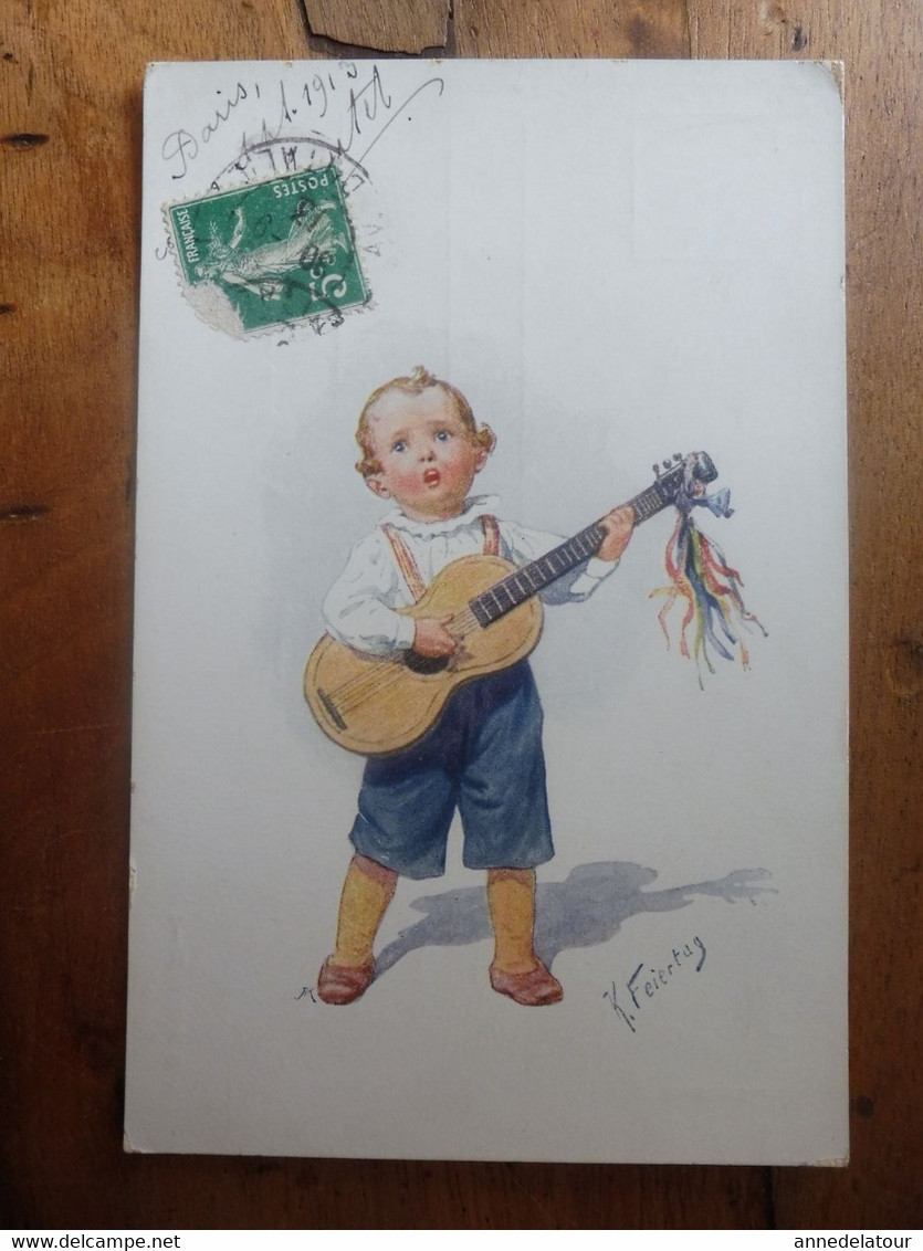 CPA  Signé K. Feiertag  - Bébé Jouant De La Guitare  -  Daté En 1913 - Feiertag, Karl