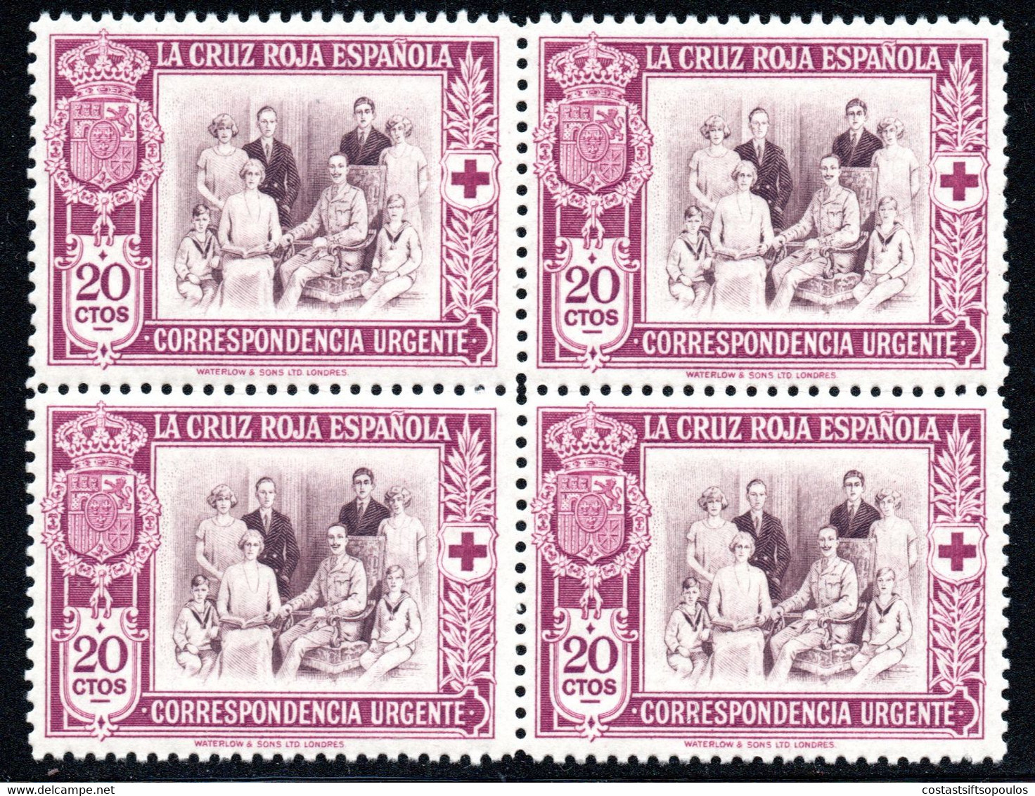 142.SPAIN.1926 ROYAL FAMILY.Y.T.3,SC.EB1.MNH BLOCK OF 4 - Special Delivery