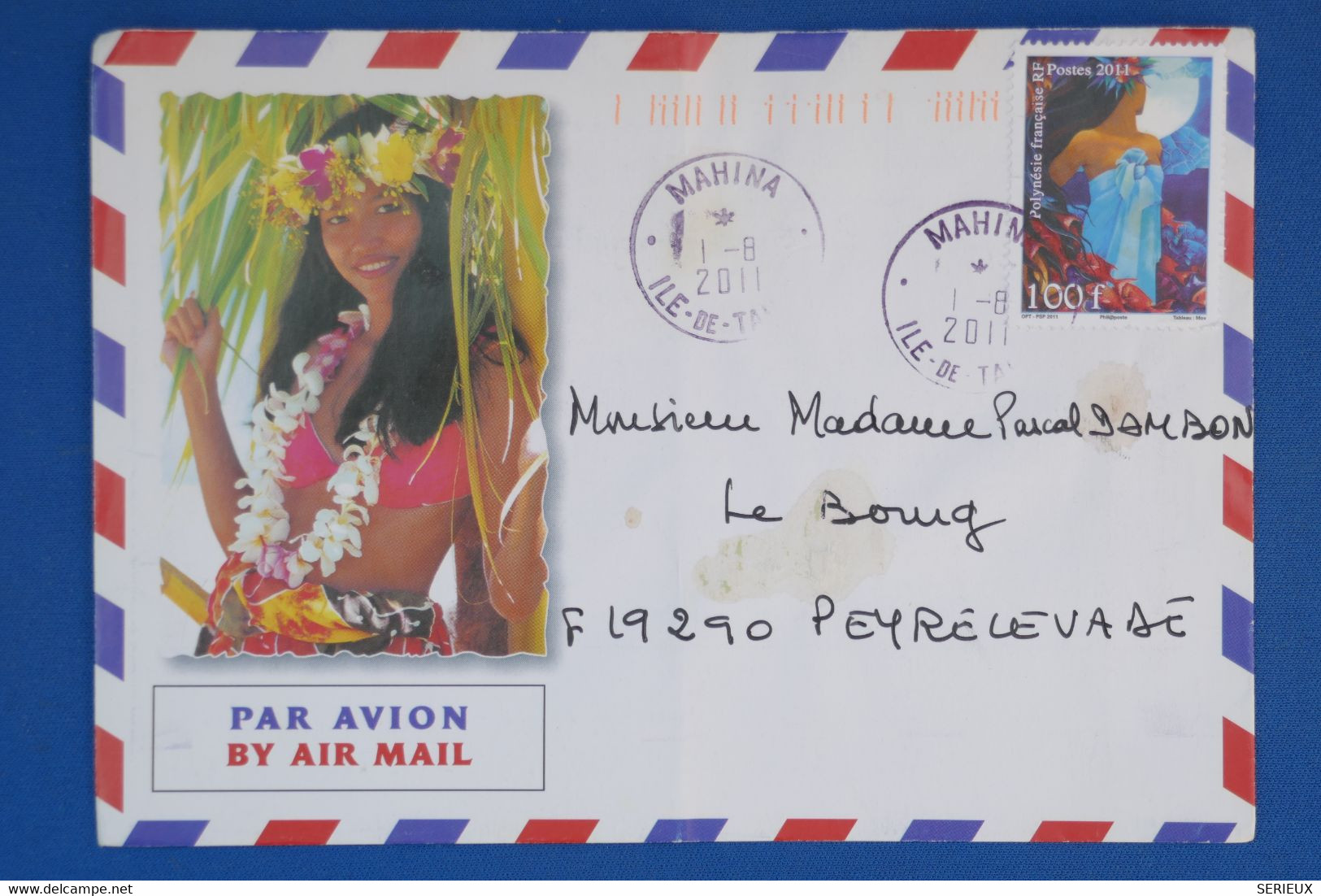 Q23 TAHITI BELLE LETTRE 2011 PETIT BUREAU MAHINA POUR PEYRELEVADE FRANCE+ AFFRANCH. PLAISANT - Tahití