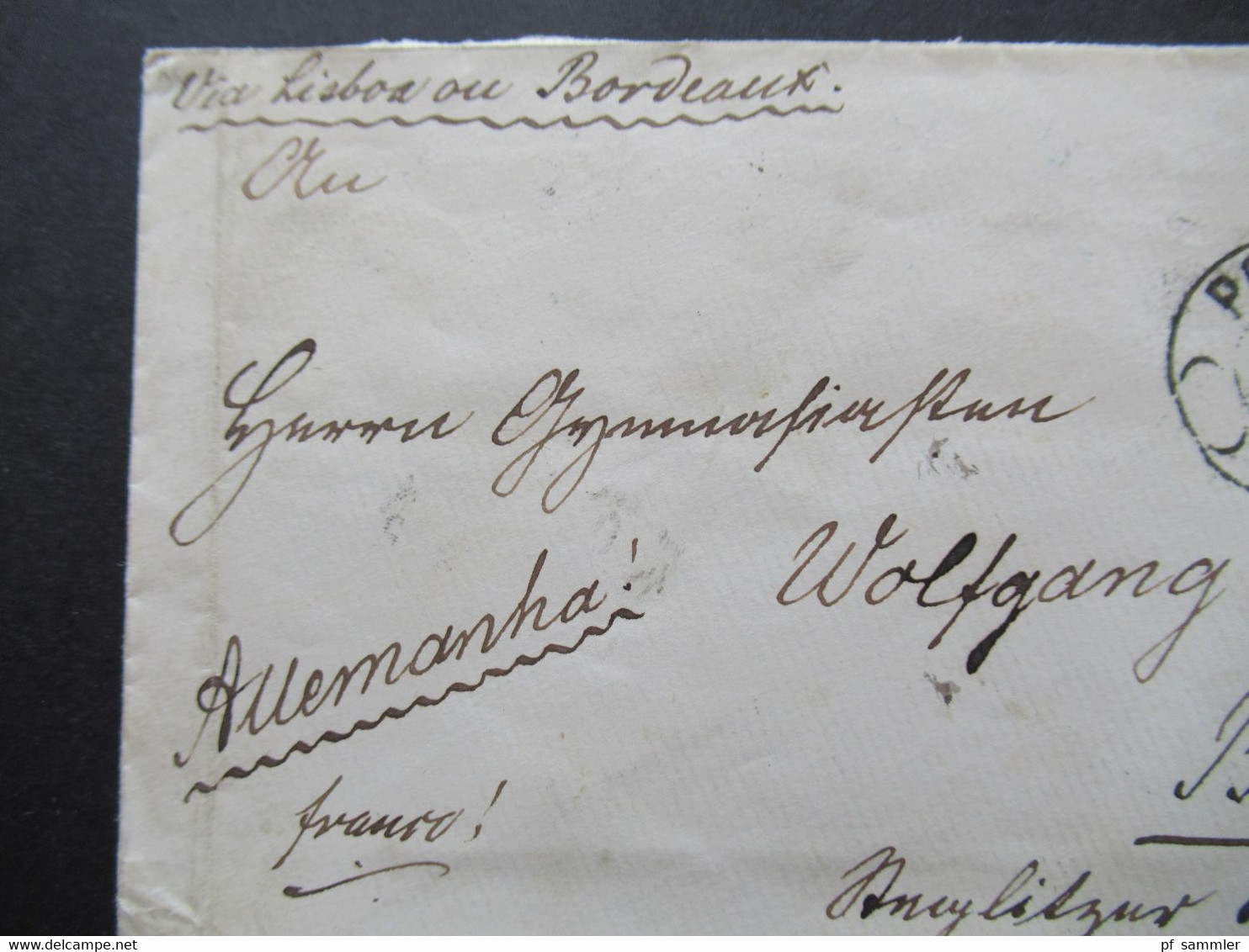 Brasilien 200 Reis 1884 Ganzsachen Umschlag Schiffspost Via Lisboa Au Bordeaux Nach Berlin Porto Alegre /insg. 5 Stempel - Briefe U. Dokumente