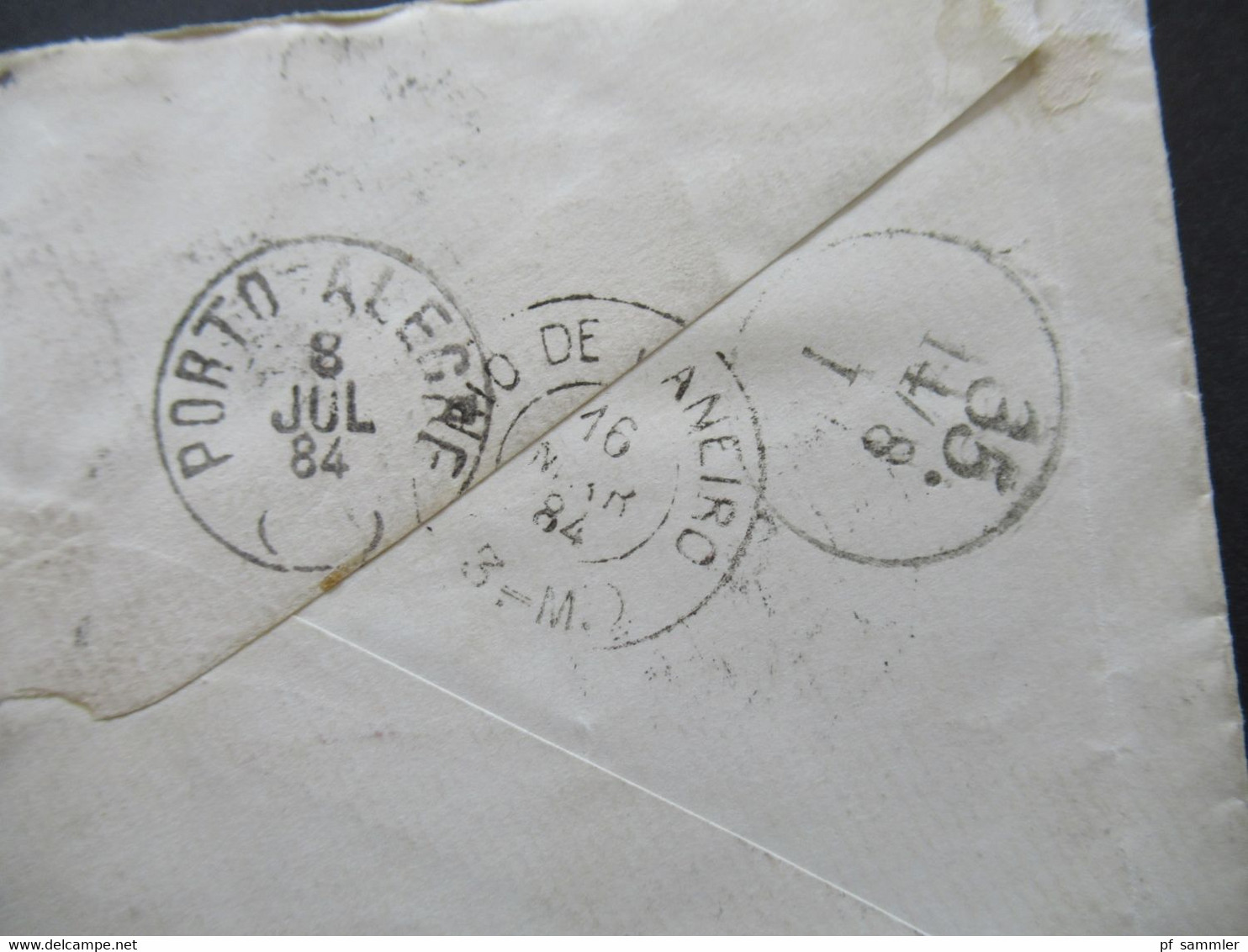 Brasilien 200 Reis 1884 Ganzsachen Umschlag Schiffspost via Lisboa au Bordeaux nach Berlin Porto Alegre /insg. 5 Stempel