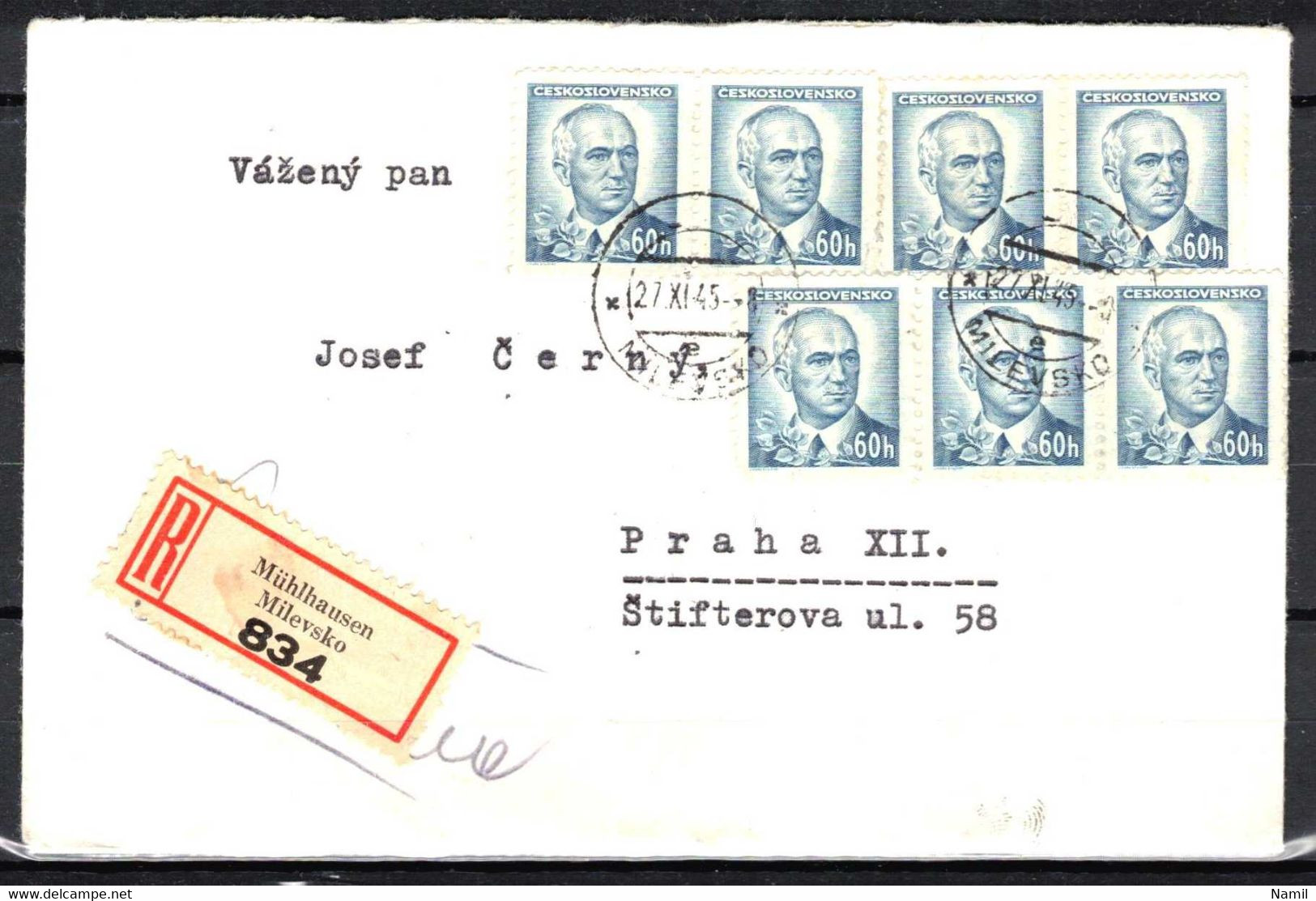 Tchécoslovaquie 1945, Lettre Récommandé, - Briefe U. Dokumente