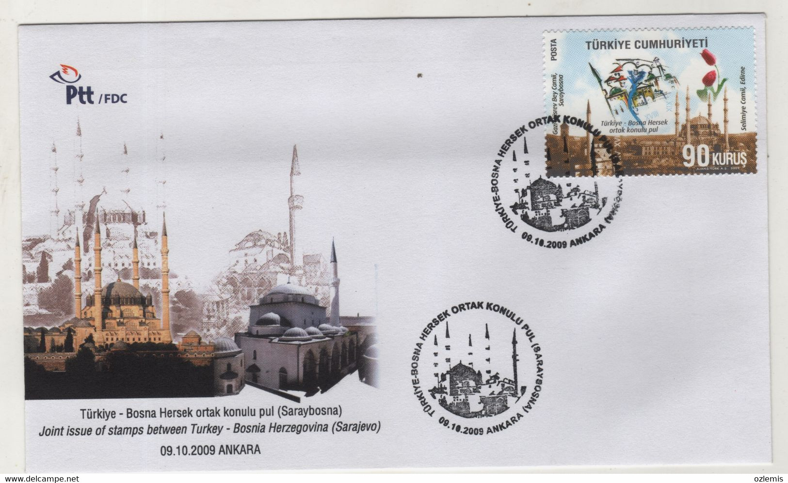 TURKEY,TURKEI,TURQUIE ,JOINT ISSUE OF STAMPS BETWEEN TURKEY-BOSNIA HERZEGOVINA (SARAJEVO),2009 FDC - Cartas & Documentos