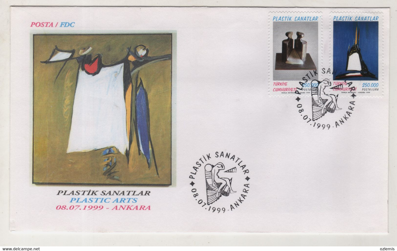 TURKEY,TURKEI,TURQUIE ,PLASTIC ARTS ,1999 FDC - Storia Postale