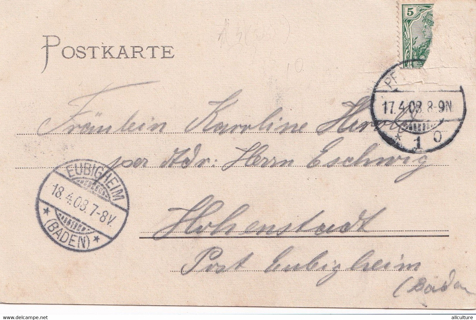 A4156- Zavelstein Bad Teinach, Deutsches Reich Stamp On The Back Eubegheim 1908 Deutschland Vintage  Used Postcard - Bad Teinach