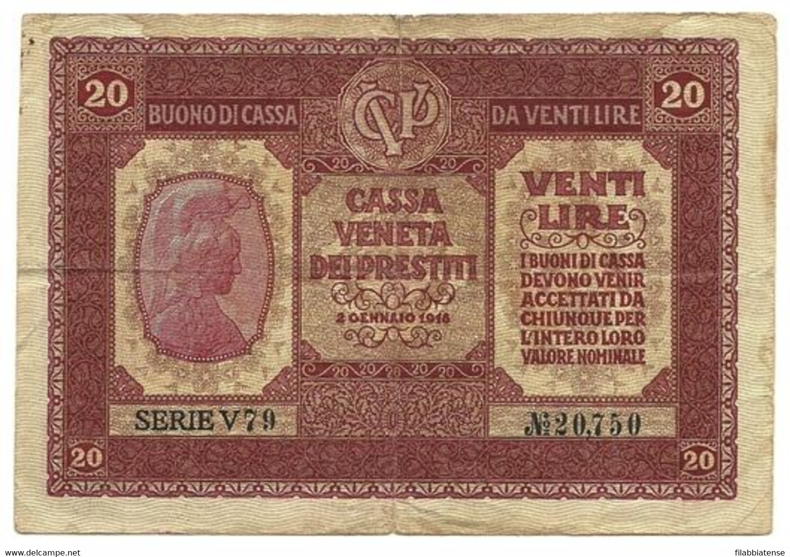 Italia - 20 Lire 1918 Occupazione Del Veneto - Austrian Occupation Of Venezia