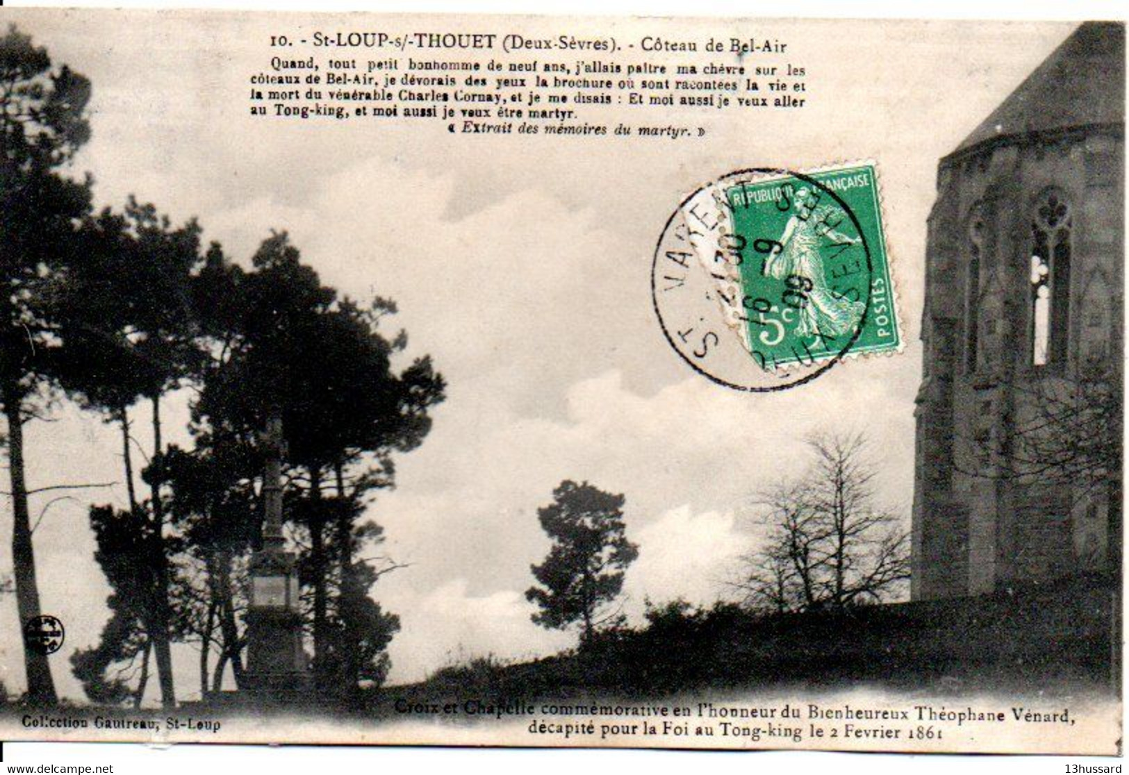 Carte Postale Ancienne Saint Loup Sur Thouet - Côteau De Bel Air. Chapelle Commémorative - Saint Loup Lamaire