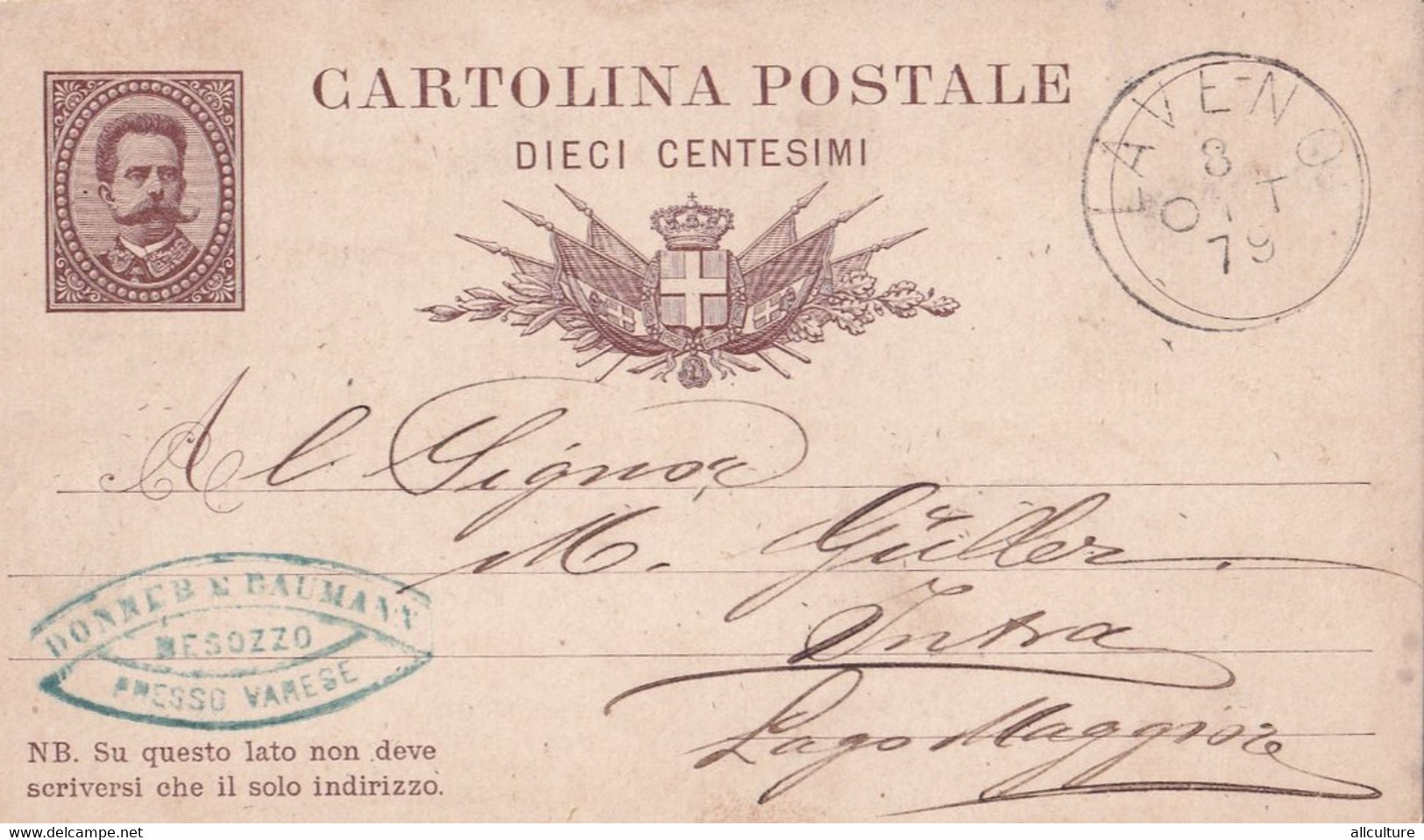 A4171- Cartolina Postale, Dieci Centesimi, Laveno 1879 Presso Varese, Lombardia Italia Vintage Used Postcard - Varese