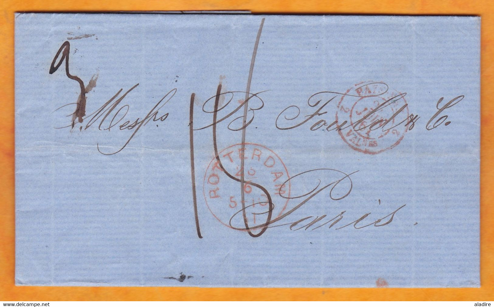 1861 - Folded Letter With Correspondence In French From ROTTERDAM To PARIS, France - Tax 18 - Entrée Par Valenciennes - Postal History