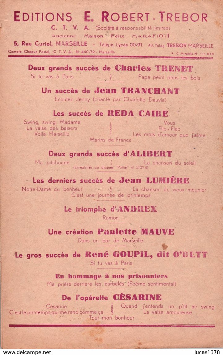 LA CHANSON DU VIEUX MEUNIER/ VISCONTI / ROBERT TREBOR - Cancionero