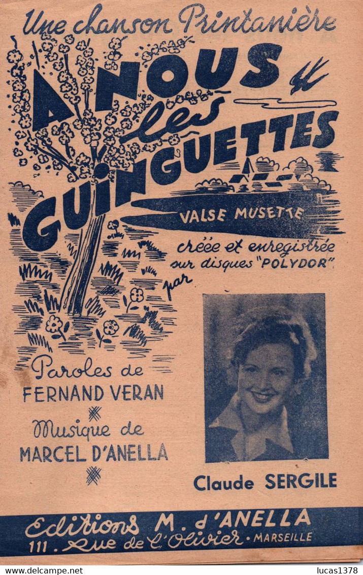 MARSEILLE / A NOUS LES GUINGUETTES / VALSE MUSETTE / CLAUDE SERGILE - Song Books