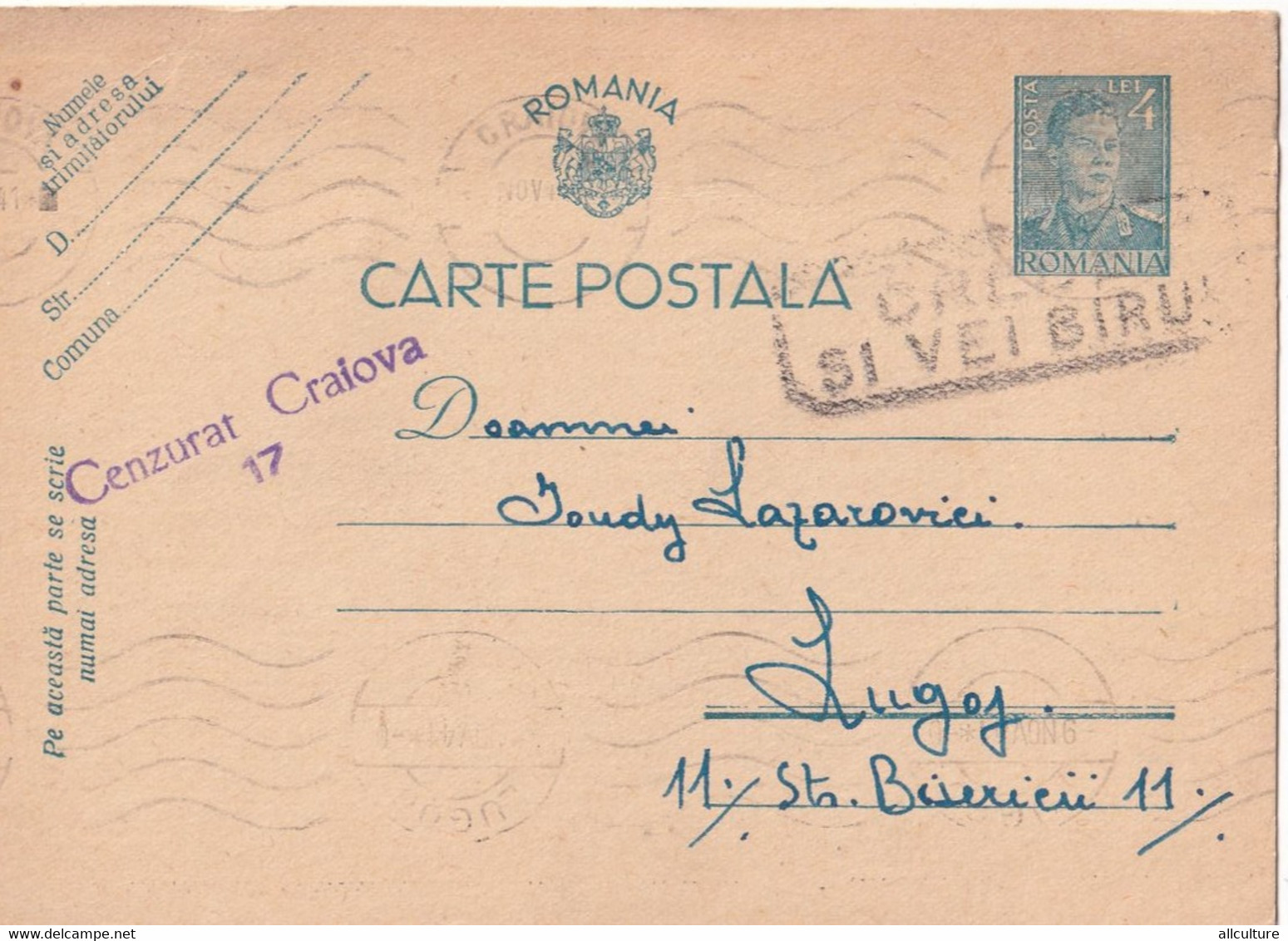 A4198- "  CREDE SI VEI BIRUI "  Postcard, Censored Craiova 1941, Romania King Mihai I, WW2 Postal Stationery - Lettres 2ème Guerre Mondiale