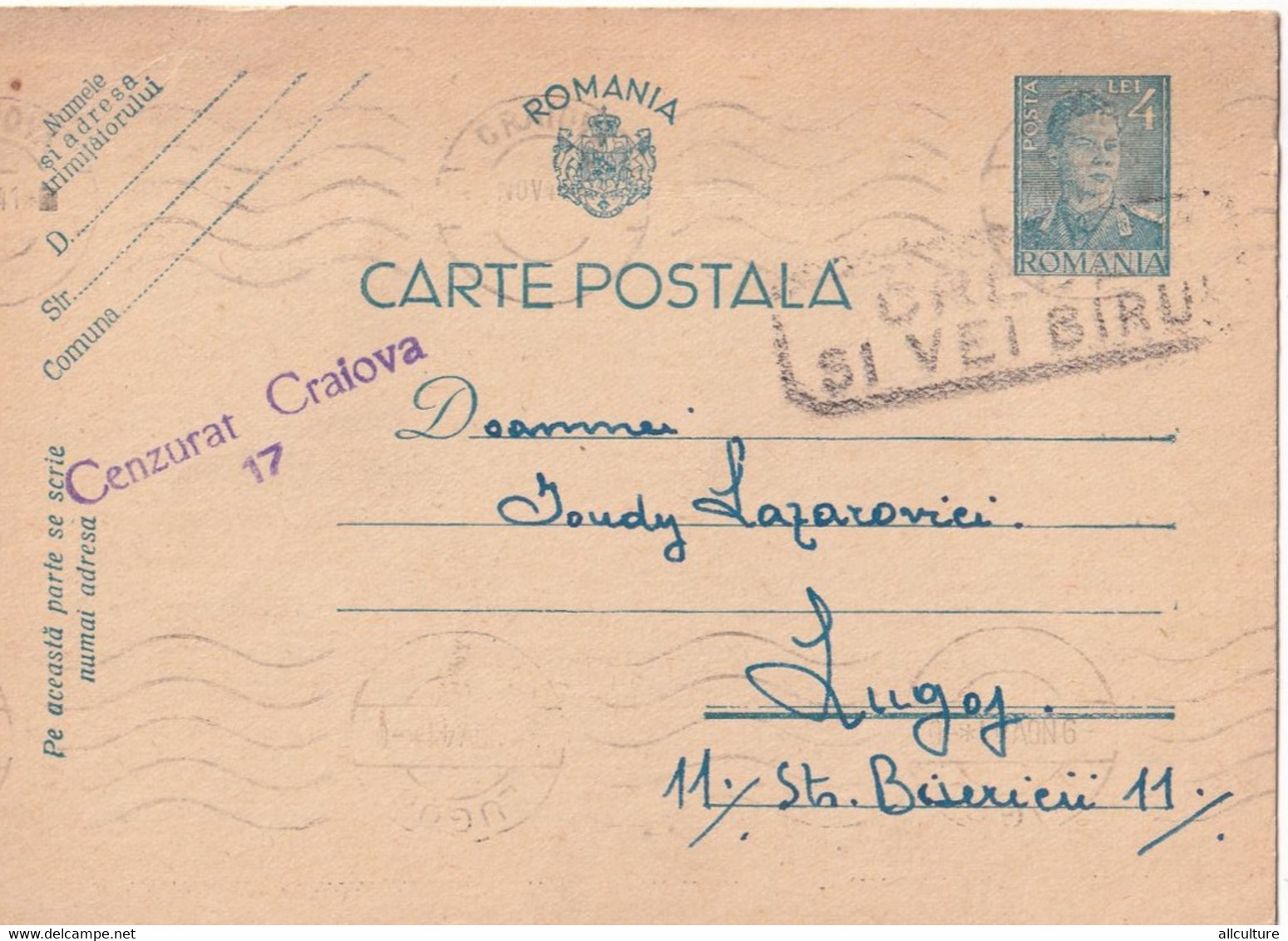 A4198- "  CREDE SI VEI BIRUI "  Postcard, Censored Craiova 1941, Romania King Mihai I, WW2 Postal Stationery - 2. Weltkrieg (Briefe)