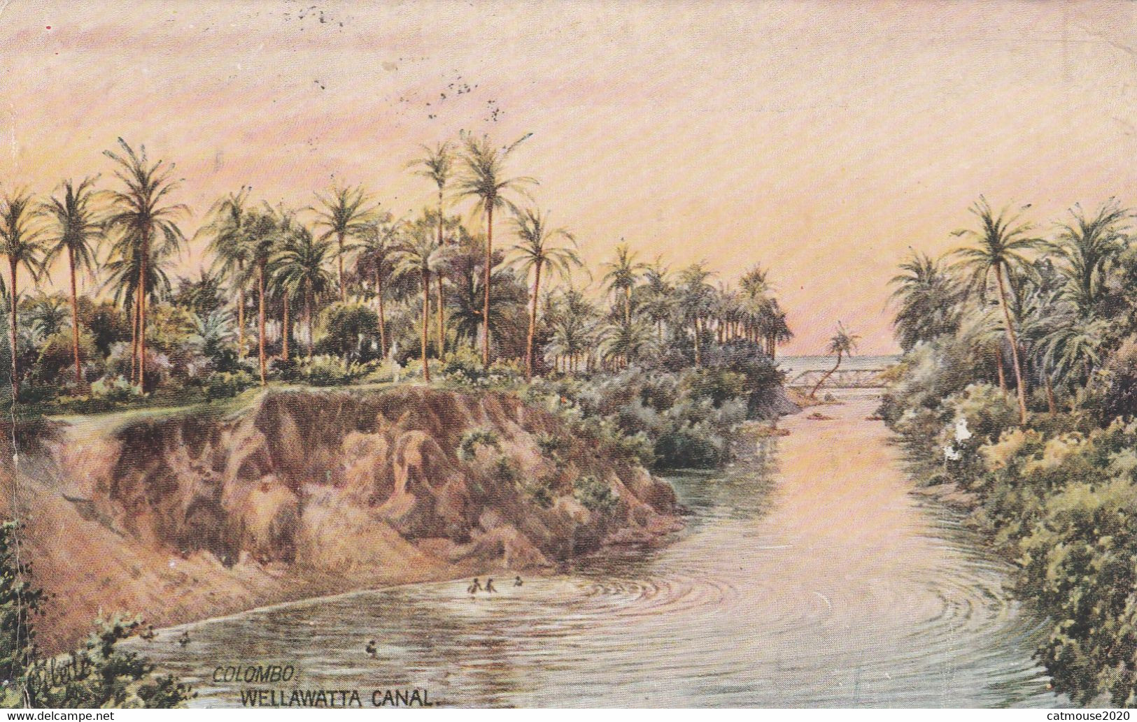 Ceylon Postcard Columbo Wellawatta Canal Oilette 1937 - Sri Lanka (Ceilán)